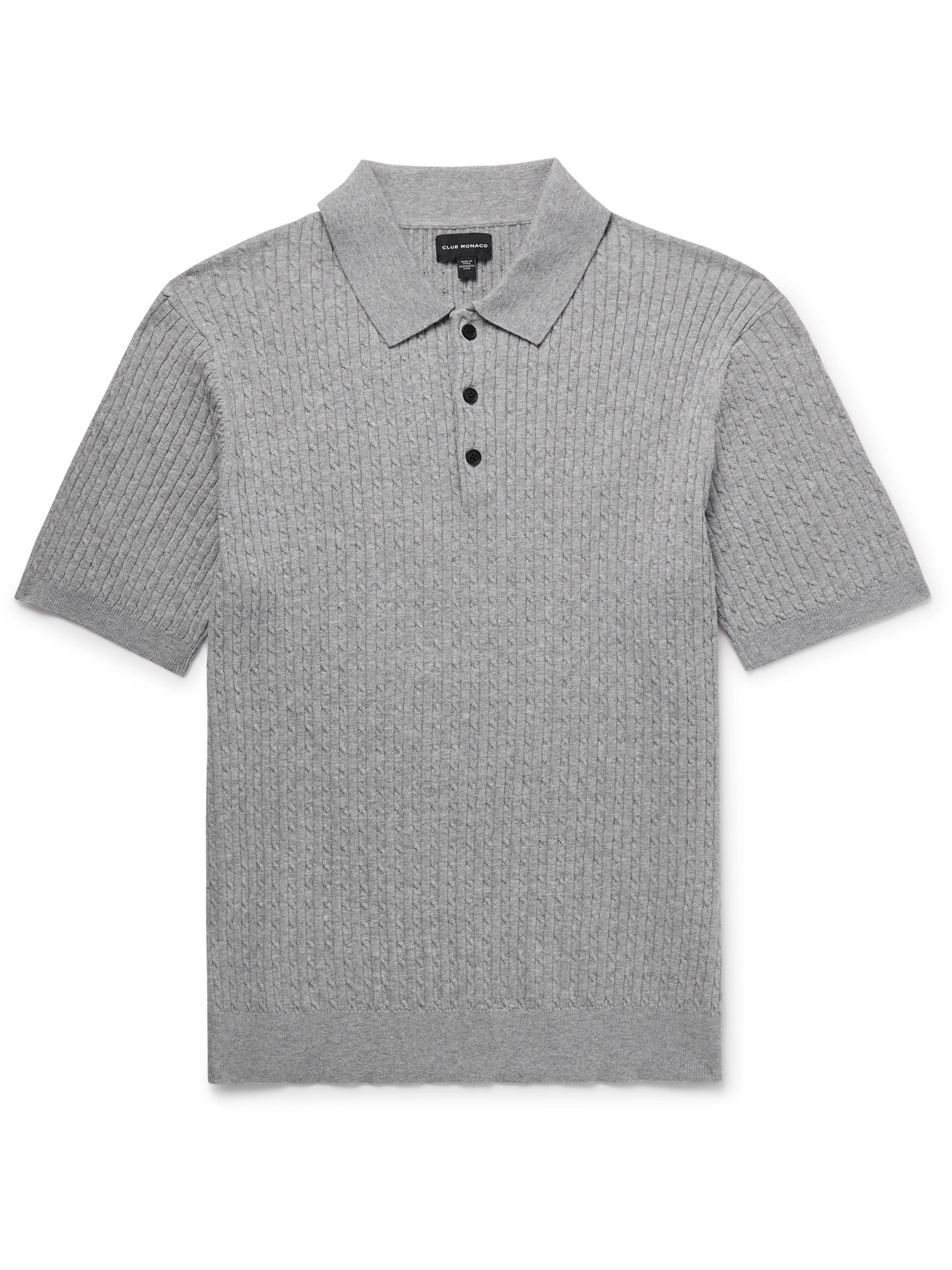 Slim-Fit Cable-Knit Cotton-Blend Polo Shirt