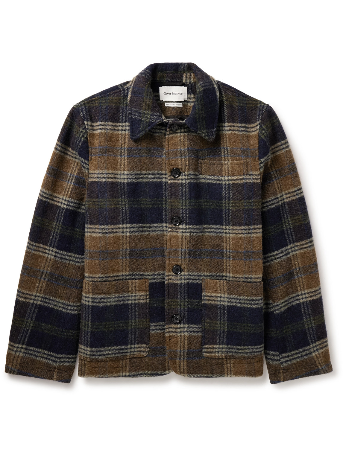 Oliver Spencer Lambeth Checked Wool-flannel Shirt Jacket In Blue