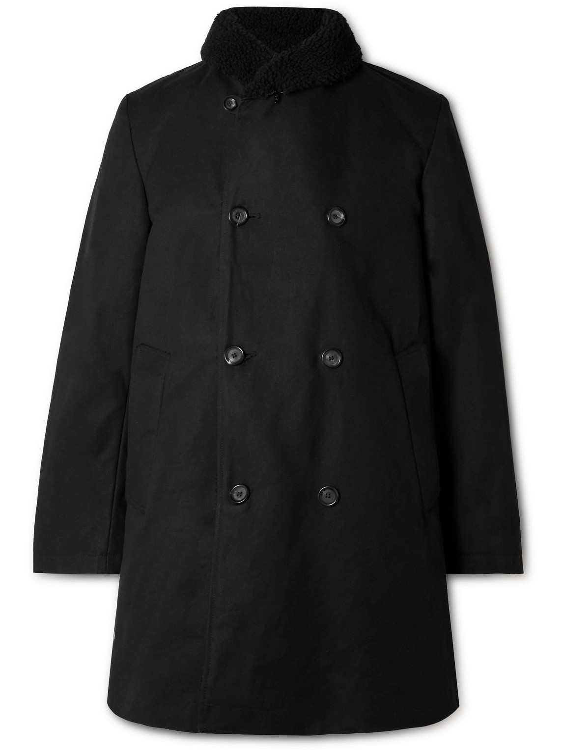 Oliver Spencer Newington Fleece-trimmed Cotton-canvas Coat In Black