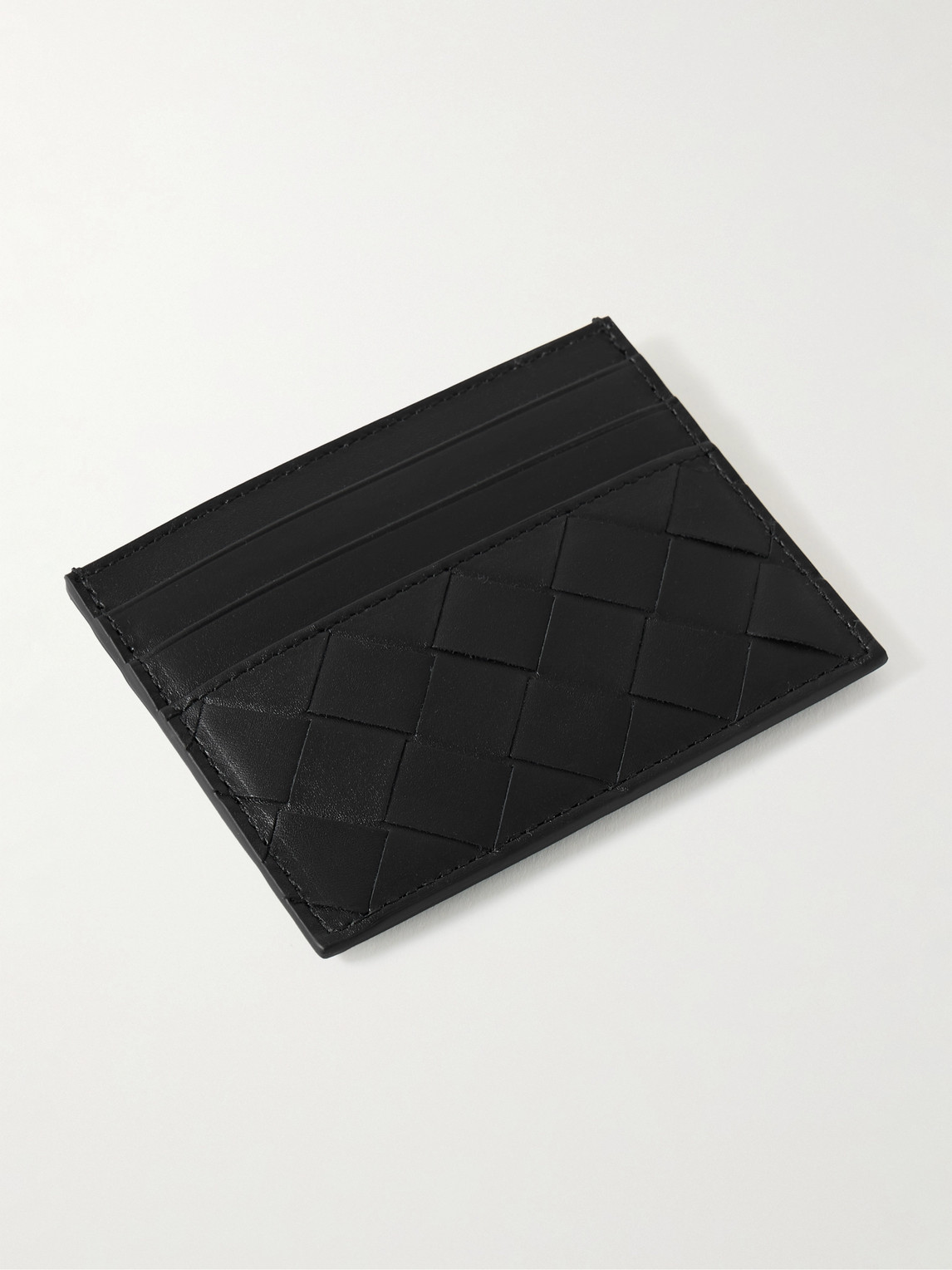 Bottega Veneta Mens Black-silver Intrecciato Leather Card Holder In Multi