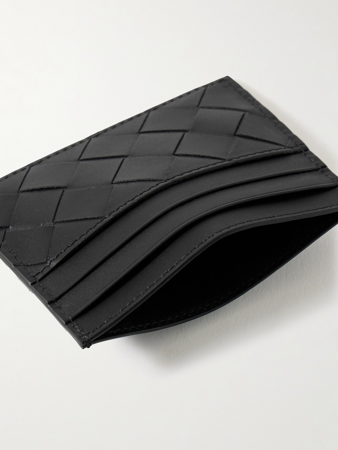 Bottega Veneta Mens Black-silver Intrecciato Leather Card Holder In Multi