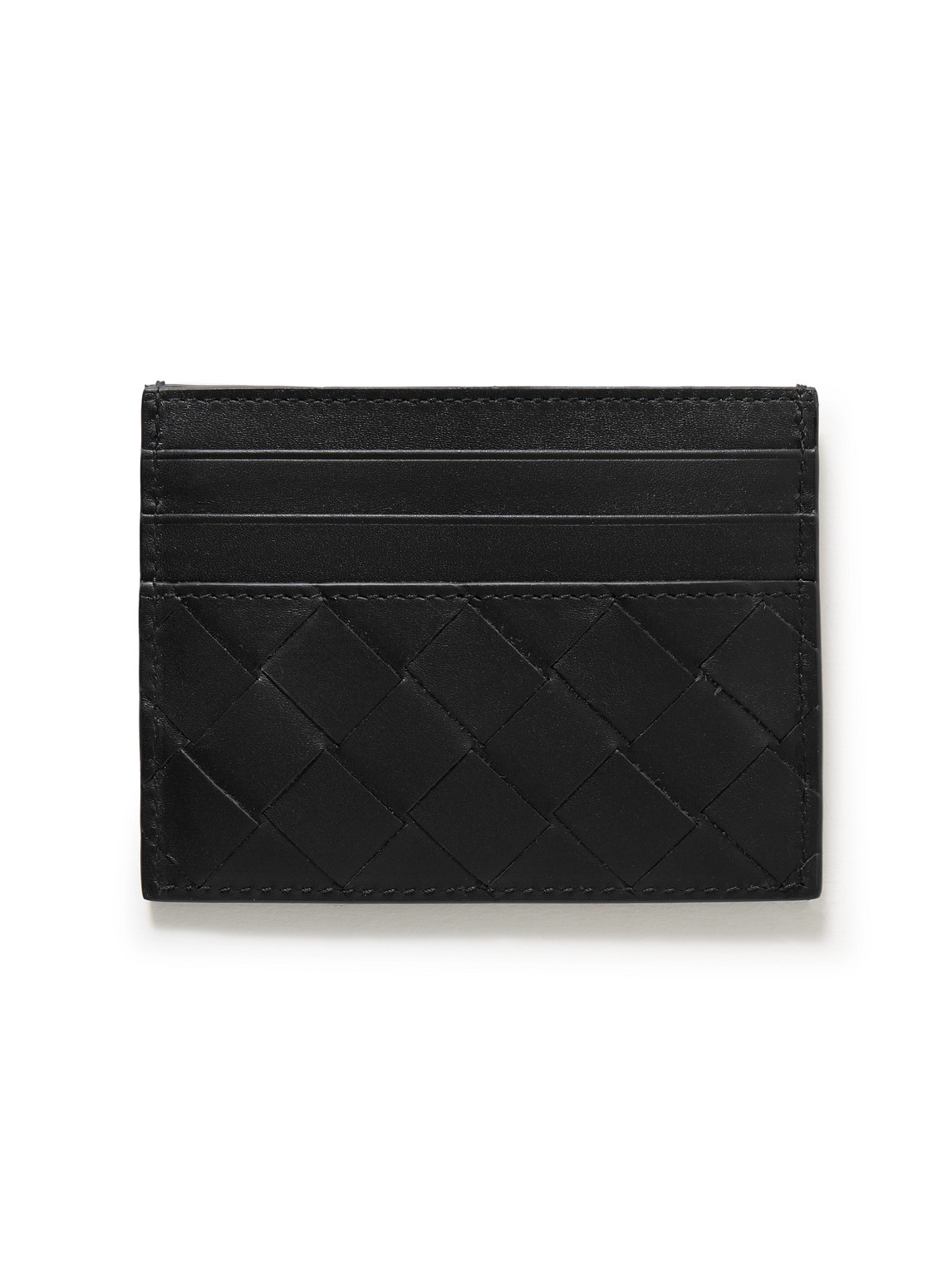 Bottega Veneta Mens Black-silver Intrecciato Leather Card Holder In Multi