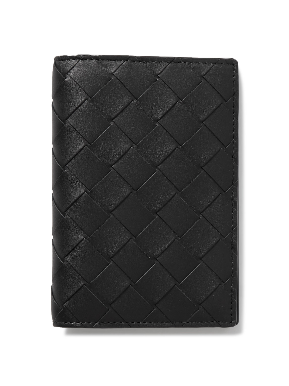 Shop Bottega Veneta Intrecciato Leather Passport Holder In Black