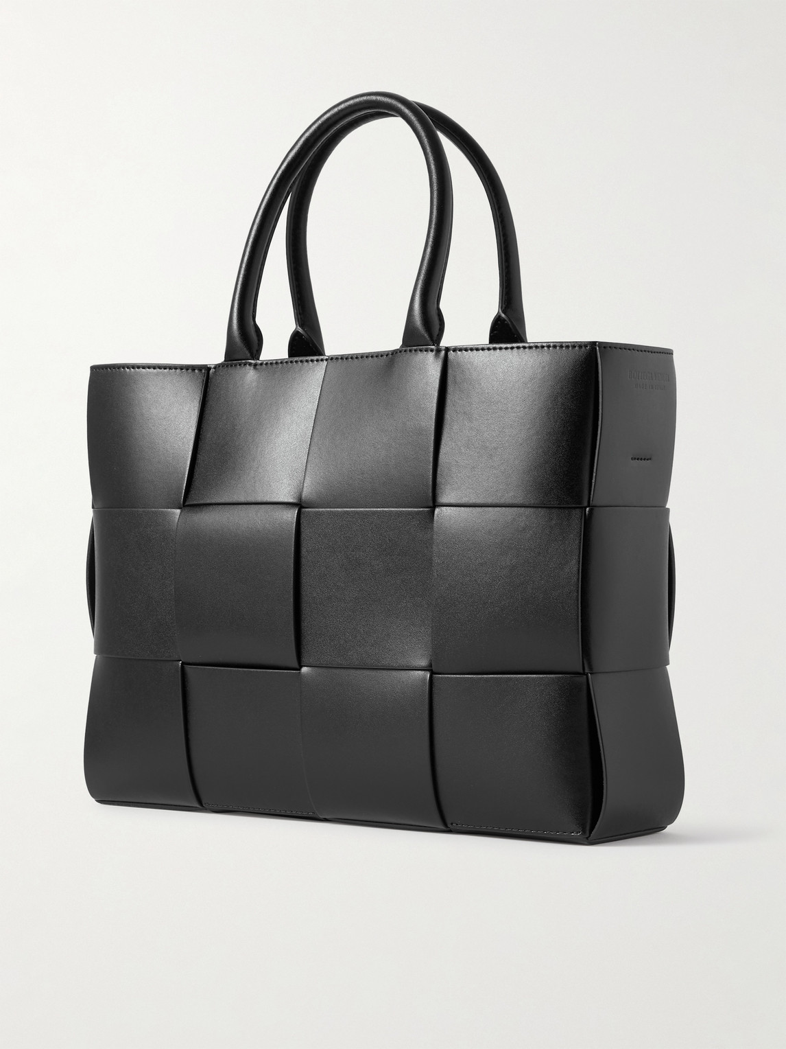 Shop Bottega Veneta Small Arco Intrecciato Leather Tote Bag In Black