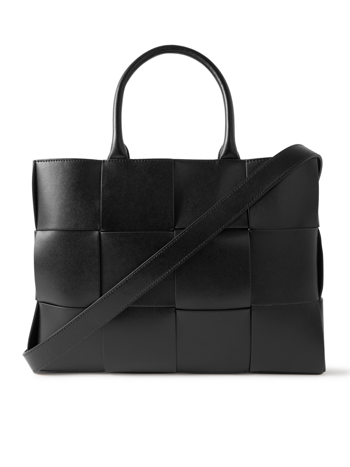Shop Bottega Veneta Small Arco Intrecciato Leather Tote Bag In Black