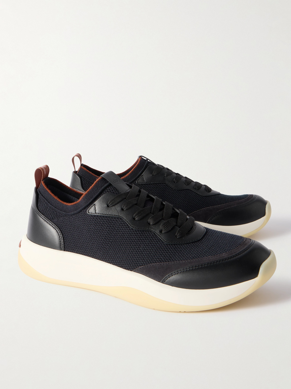 Shop Loro Piana 410 Lp Walk Leather-trimmed Wish® Wool Sneakers In Black