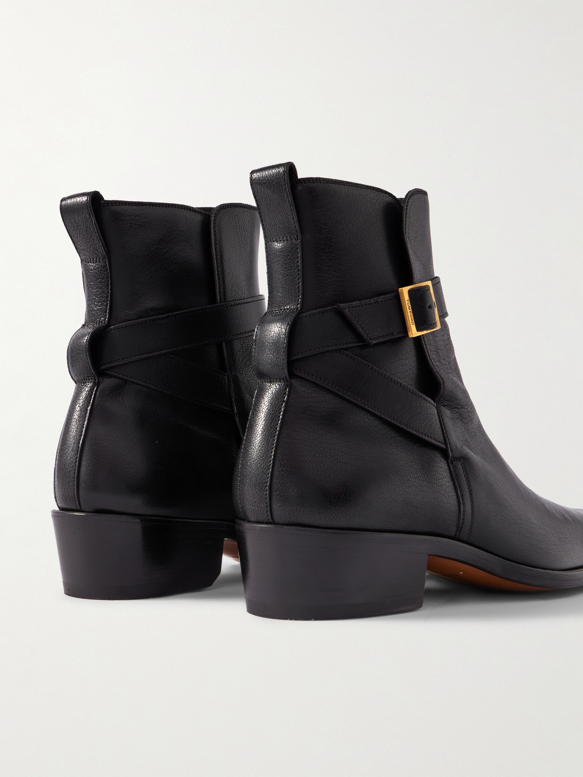 Tom Ford Kenneth Grained Leather Buckle Boots In Black