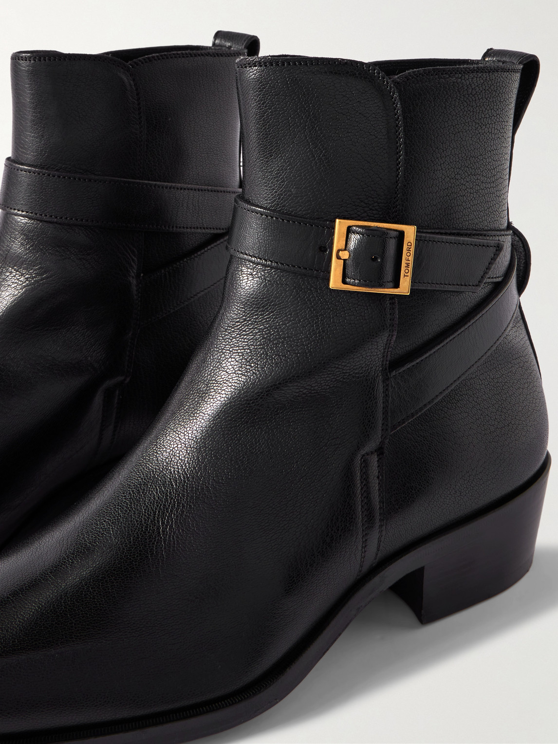 Tom Ford Kenneth Grained Leather Buckle Boots In Black