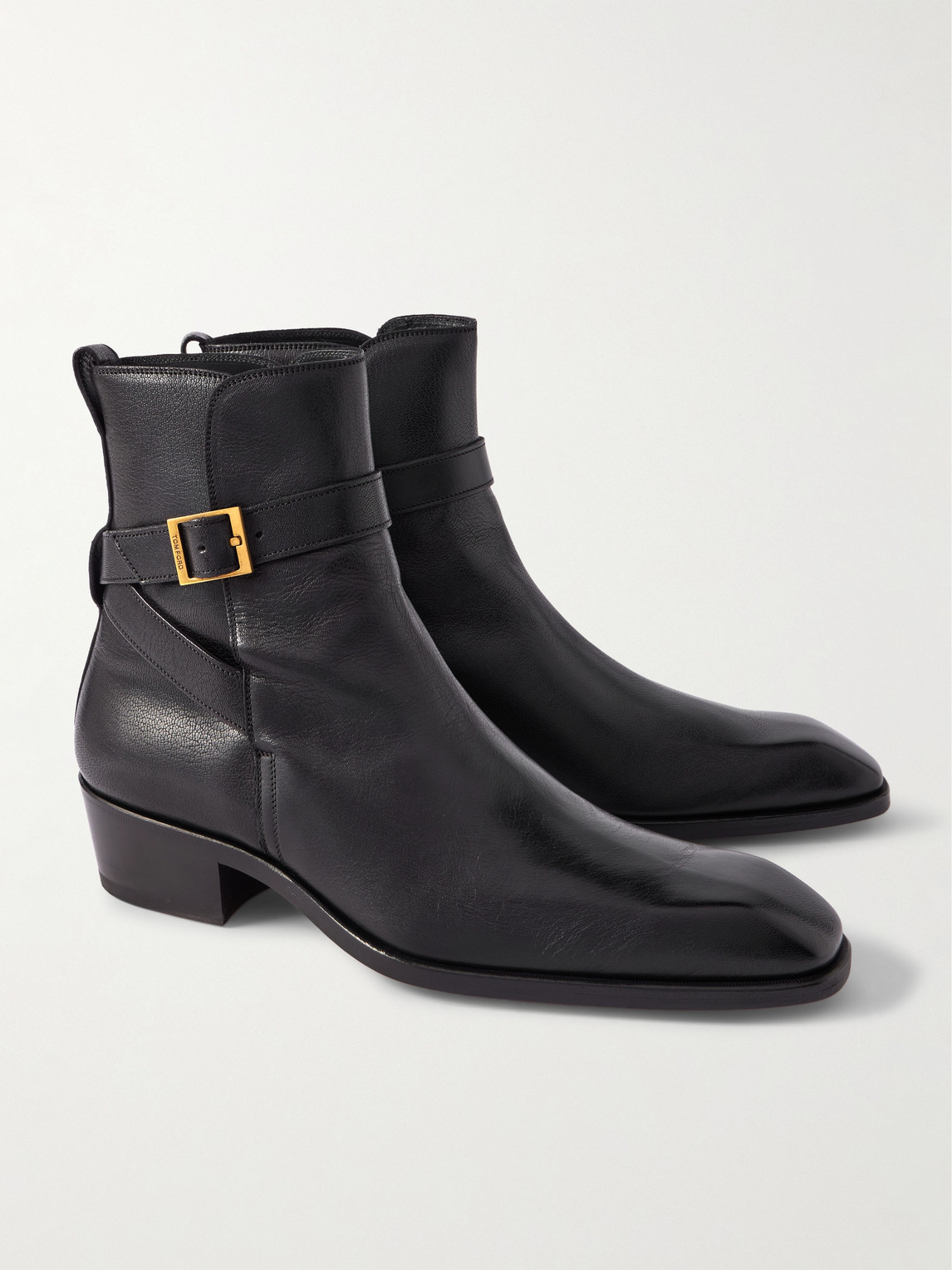 Tom Ford Kenneth Grained Leather Buckle Boots In Black