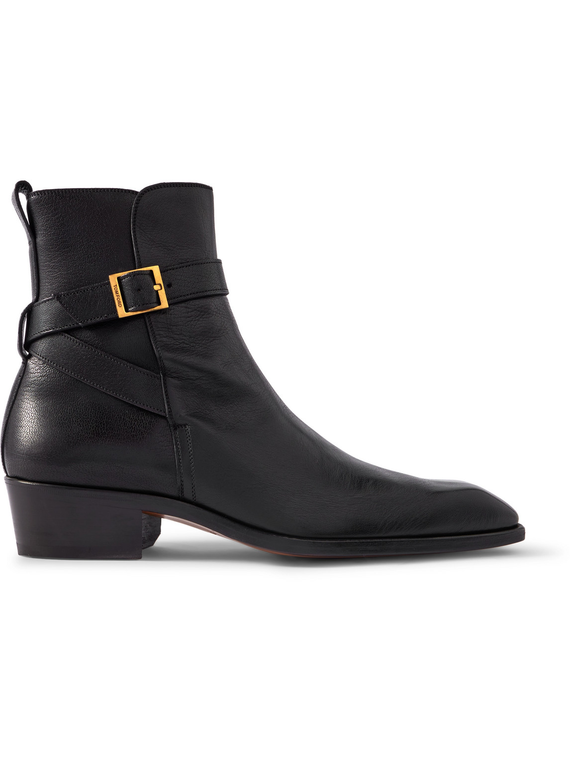 Tom Ford Kenneth Grained Leather Buckle Boots In Black