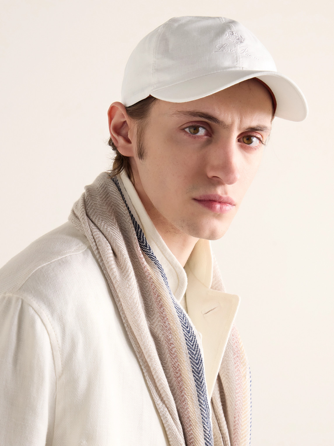 Shop Loro Piana Logo-embroidered Linen Baseball Cap In White