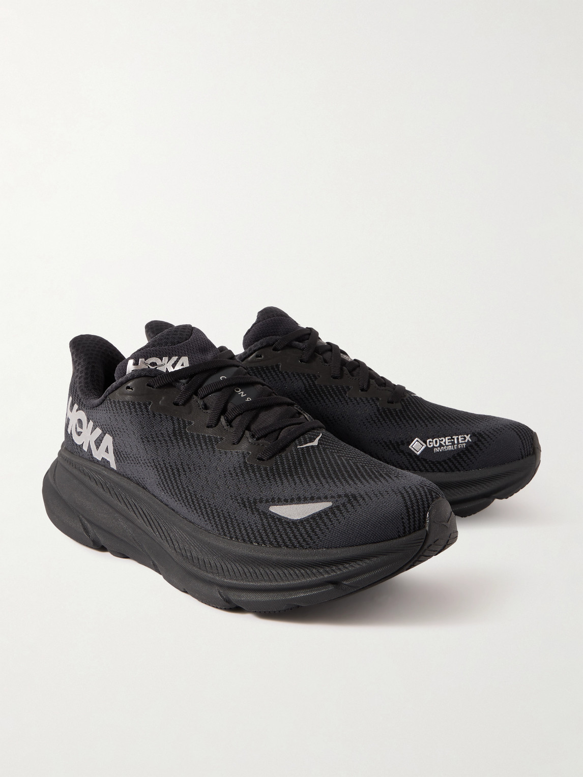 Hoka Clifton 9 Rubber-trimmed Recycled-gore-tex Invisible Fit Sneakers In Black