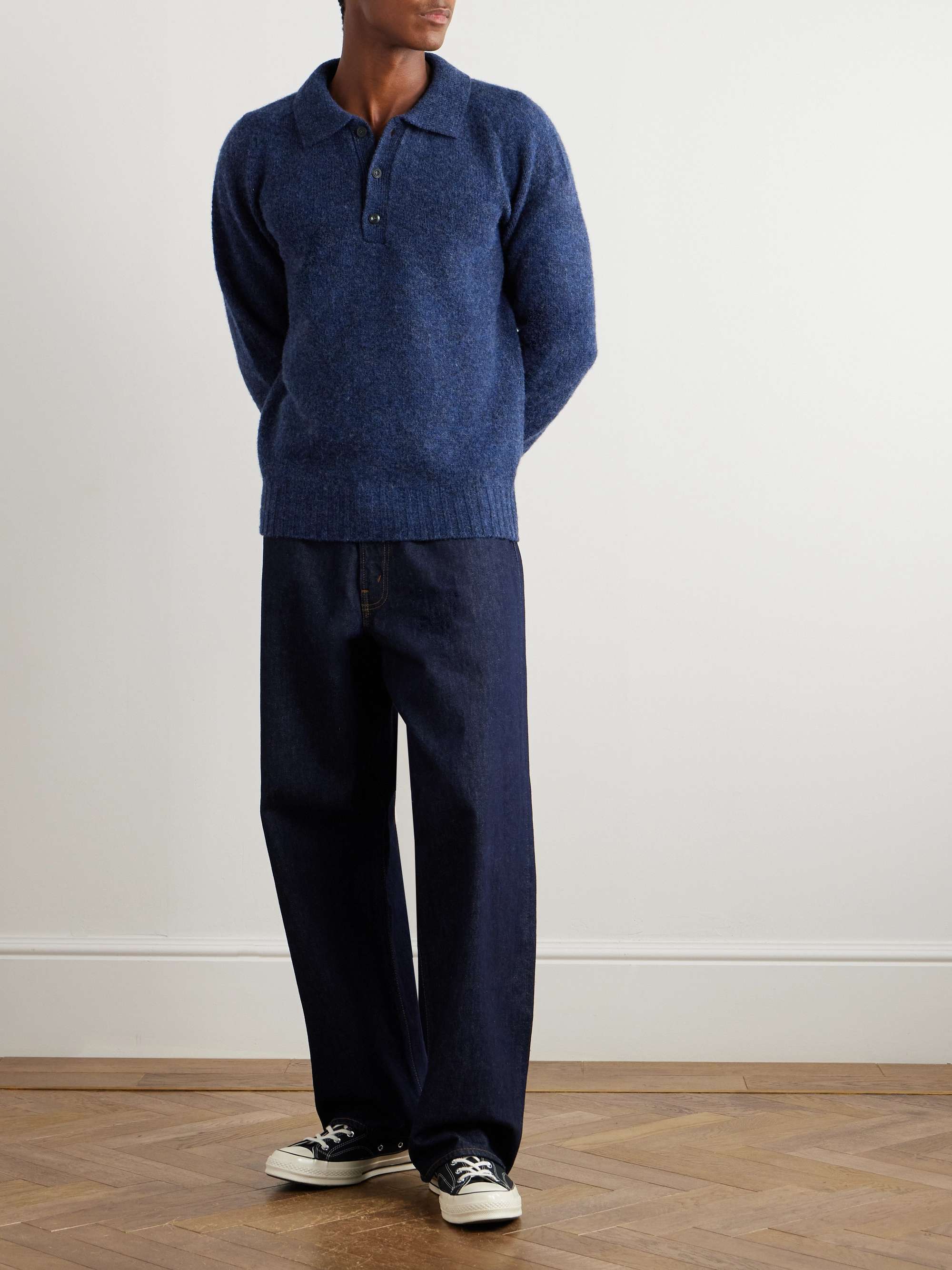 HOWLIN' Ghost Pressure Brushed-Wool Polo Shirt