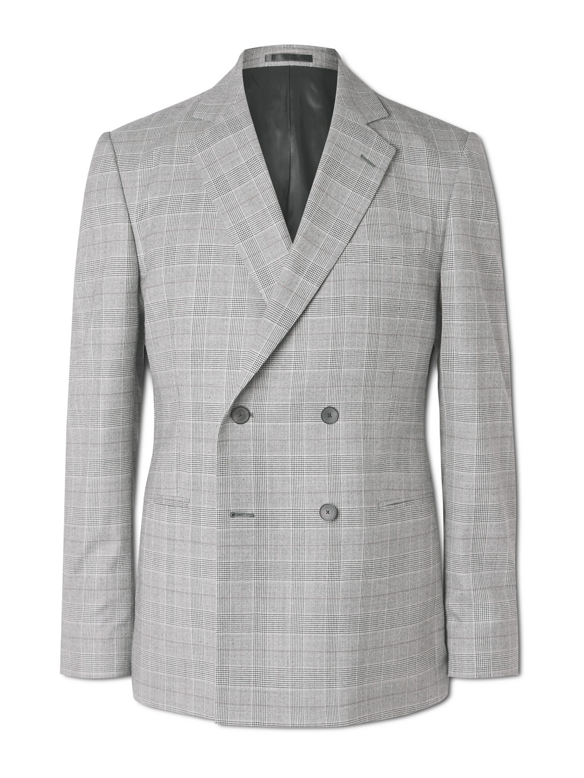 Slim-Fit Double-Breasted Prince of Wales Checked Wool-Flannel Suit Jacket