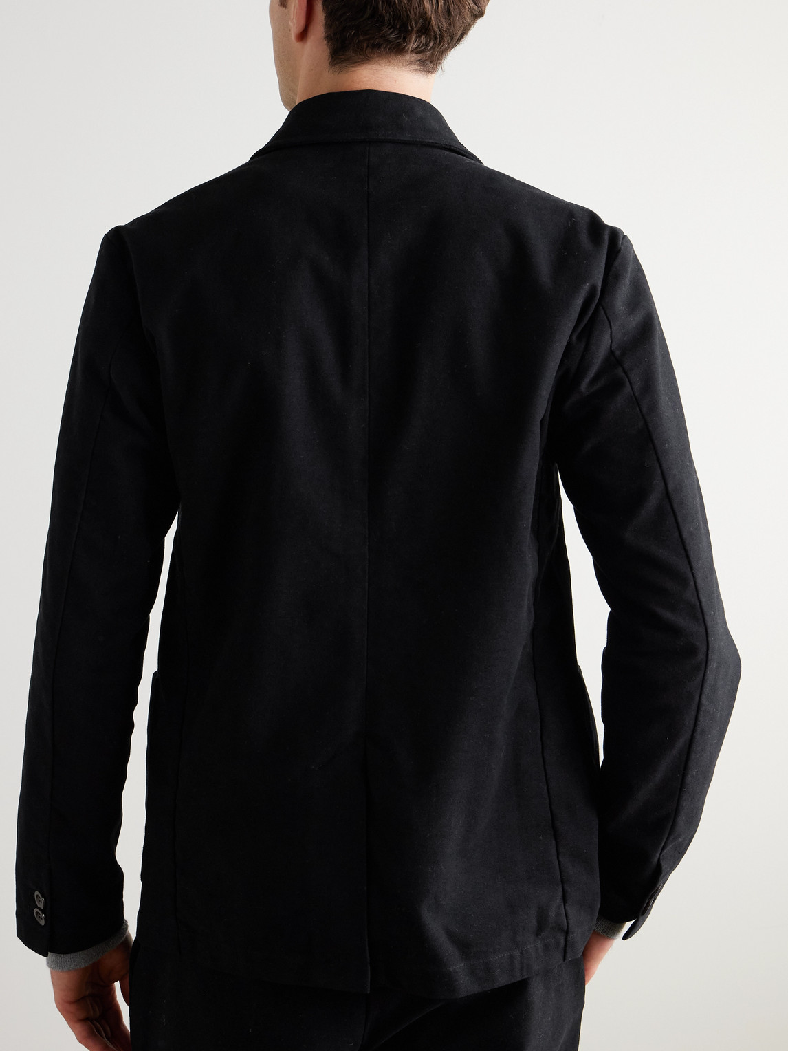 Organic Cotton-Blend Moleskin Suit Jacket Men MR Black