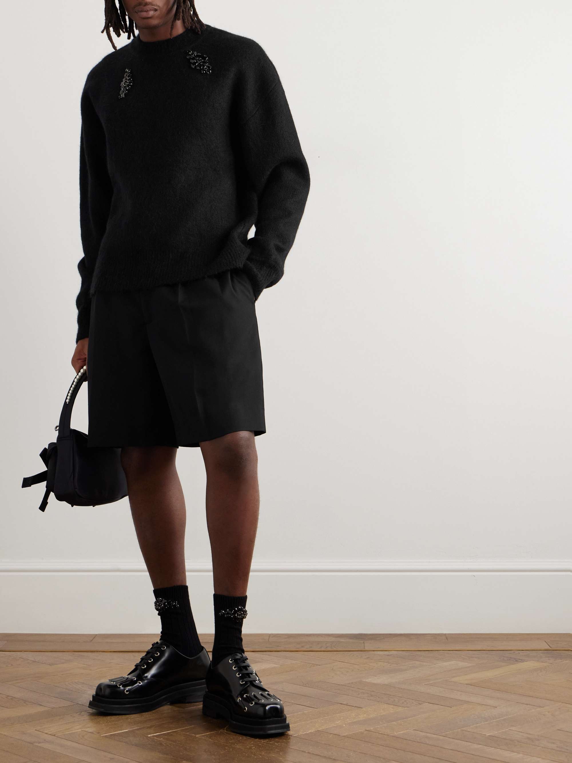 SIMONE ROCHA Crystal-Embellished Textured-Knit Sweater for 