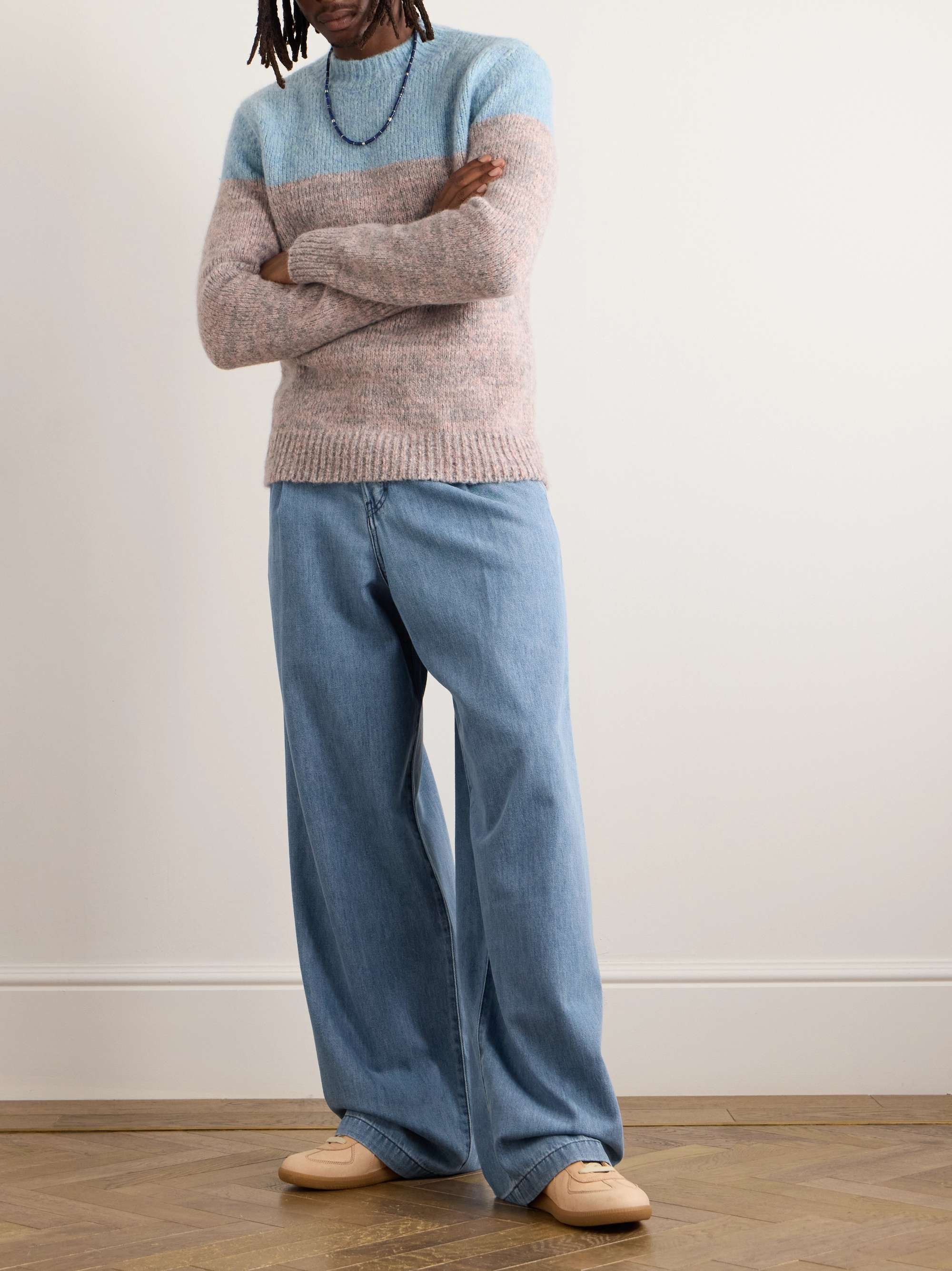 Wide Leg Pleated Denim Jeans