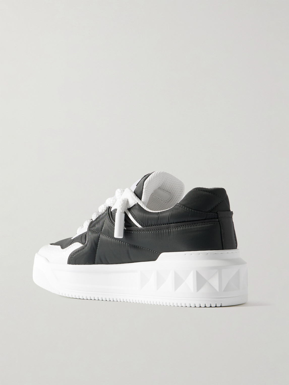 Valentino One Stud Xl Low-top Sneaker In Nappa Leather And Jacquard Toile Iconographe Technical Fabric In Black