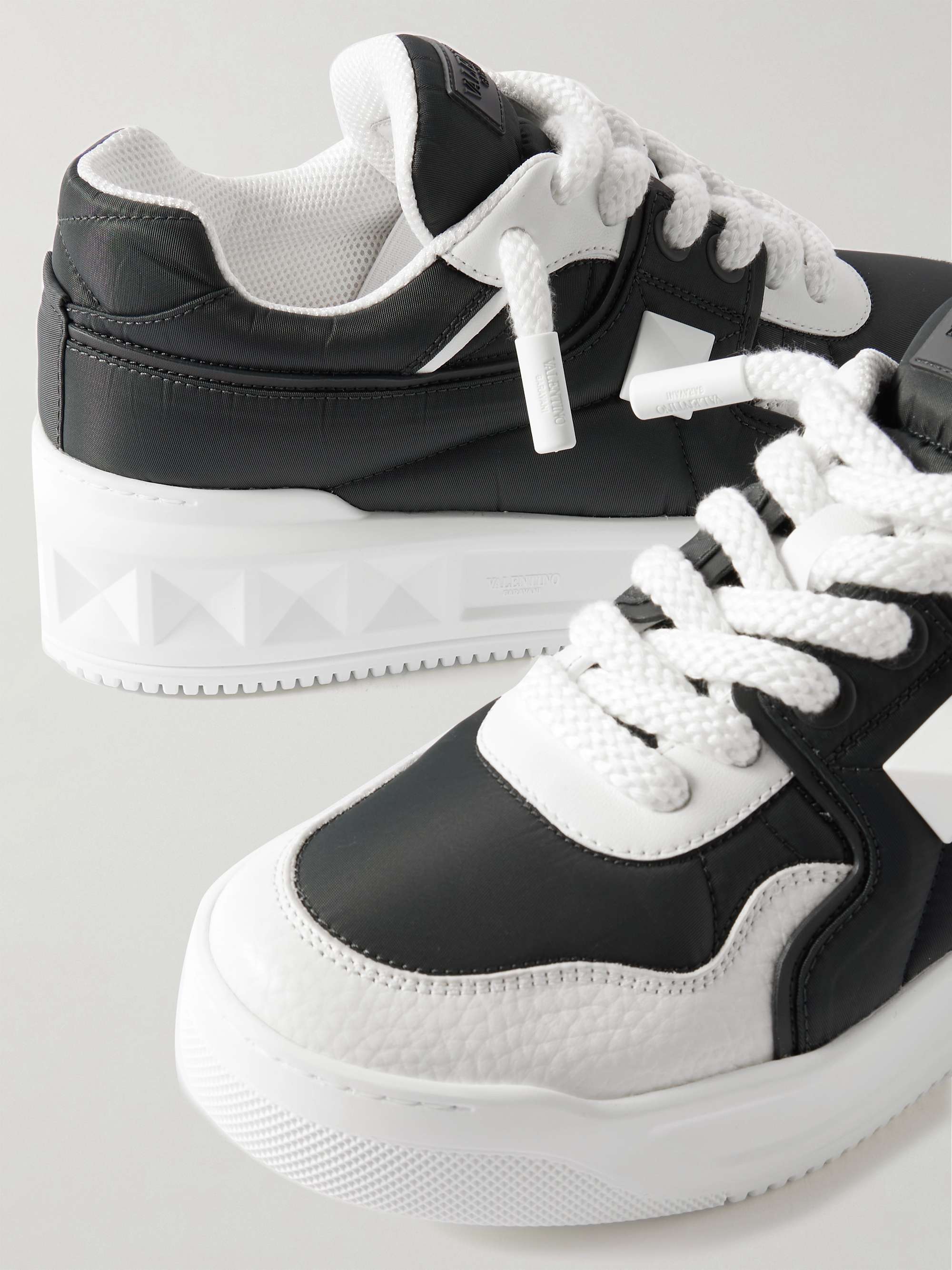 Black One Stud XL Leather Trimmed Quilted Nylon Sneakers VALENTINO GARAVANI MR PORTER