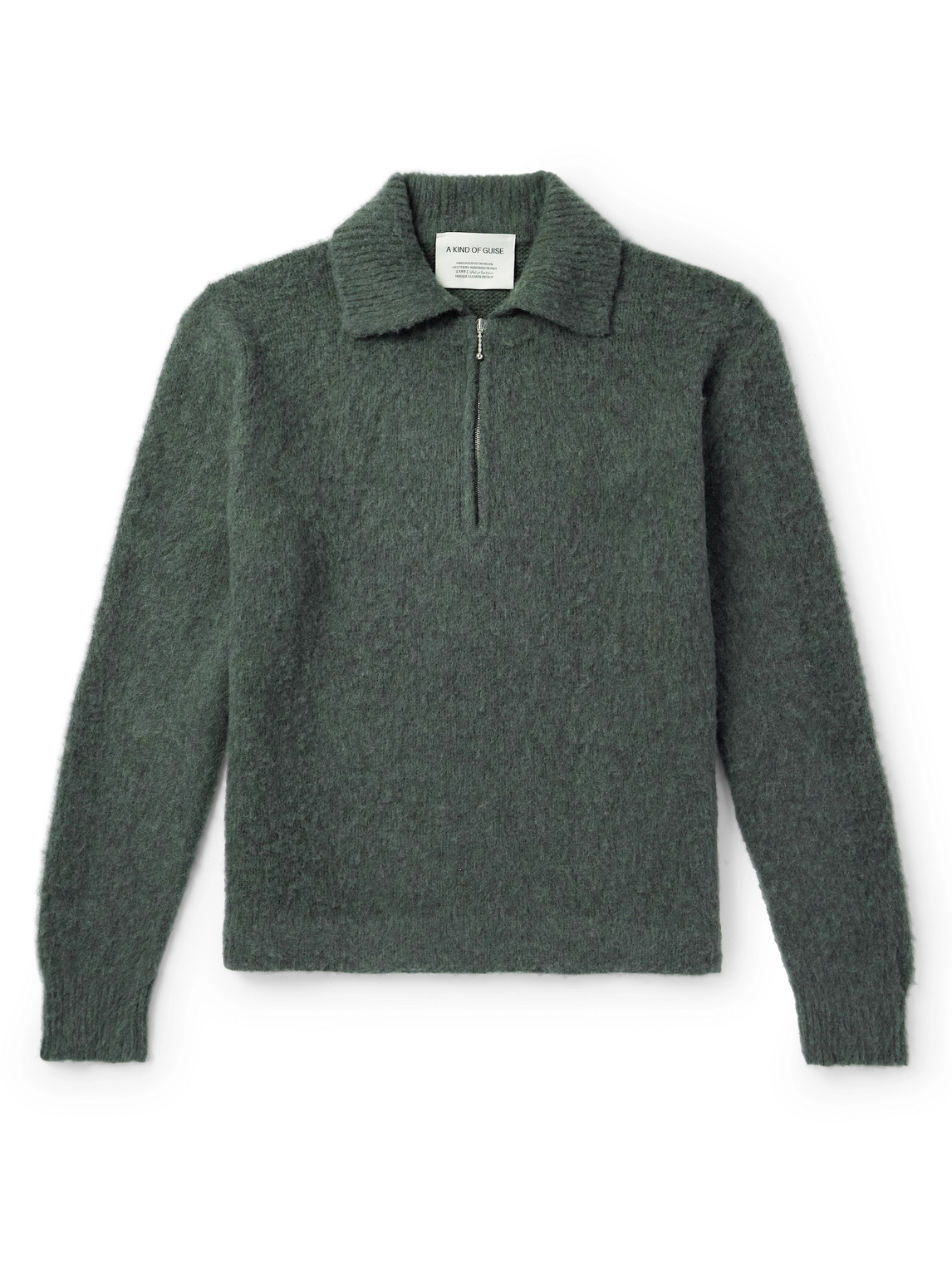 A Kind Of Guise Sechura Brushed Merino Wool-blend Half-zip Sweater In Green