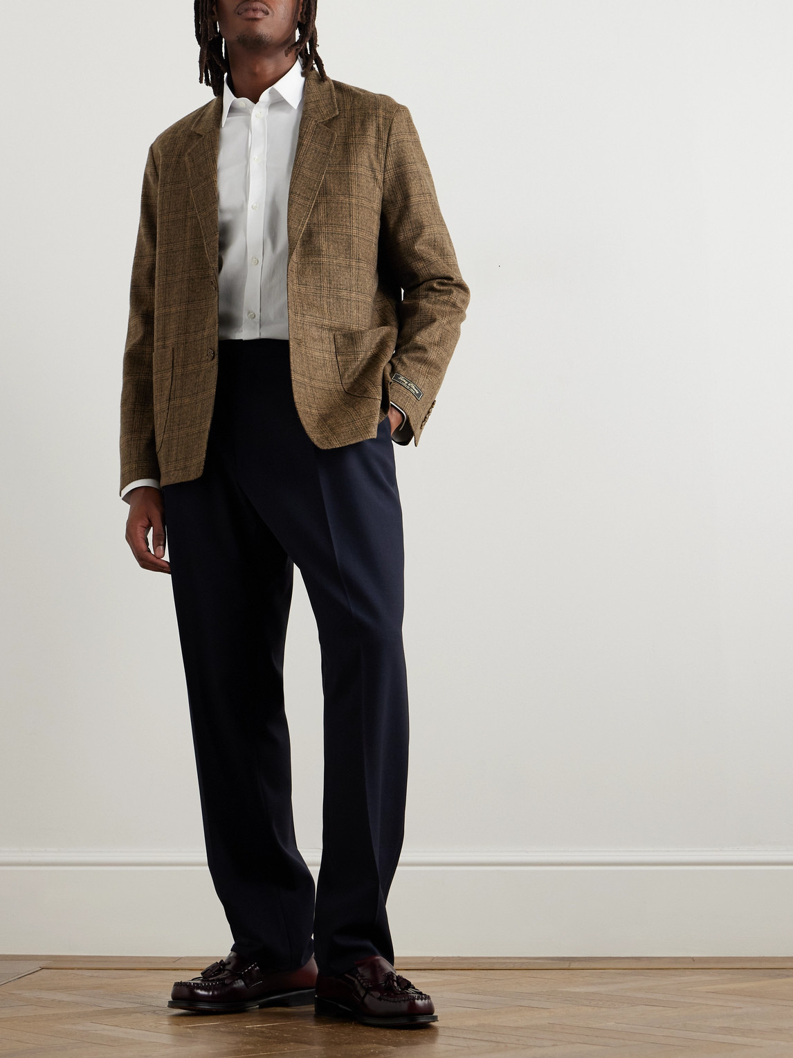 A Kind Of Guise Checked Virgin Wool And Alpaca-blend Suit Jacket In Brown