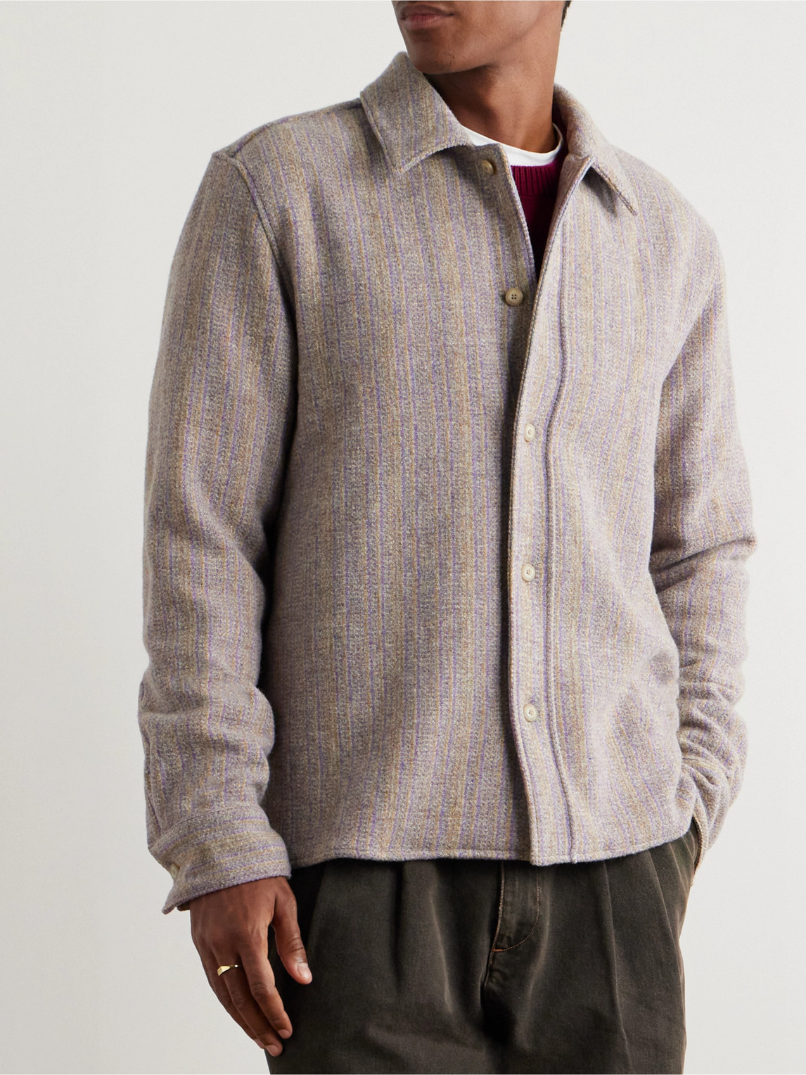 A Kind Of Guise Cullu Striped Wool Overshirt In Neutrals