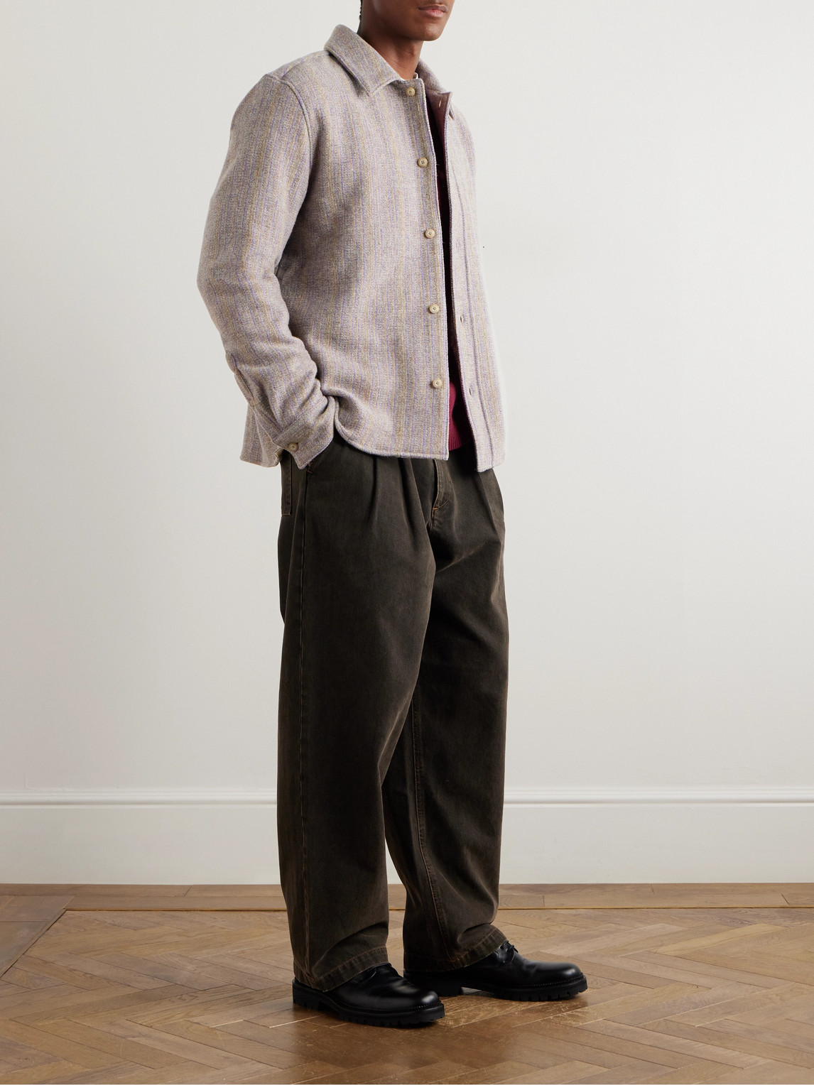 A Kind Of Guise Cullu Striped Wool Overshirt In Neutrals