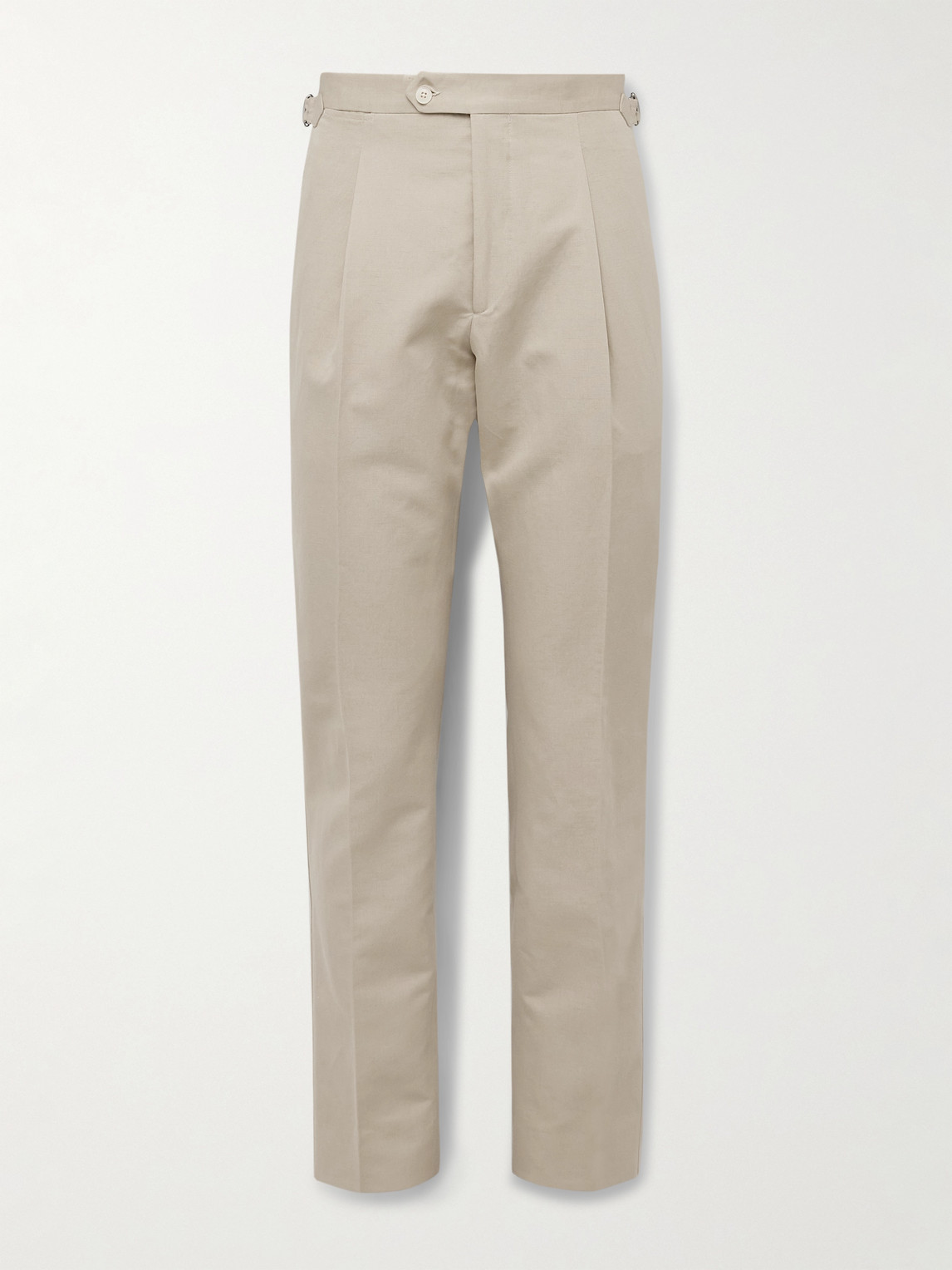 Saman Amel Slim-fit Pleated Cotton And Linen-blend Twill Trousers In Neutrals
