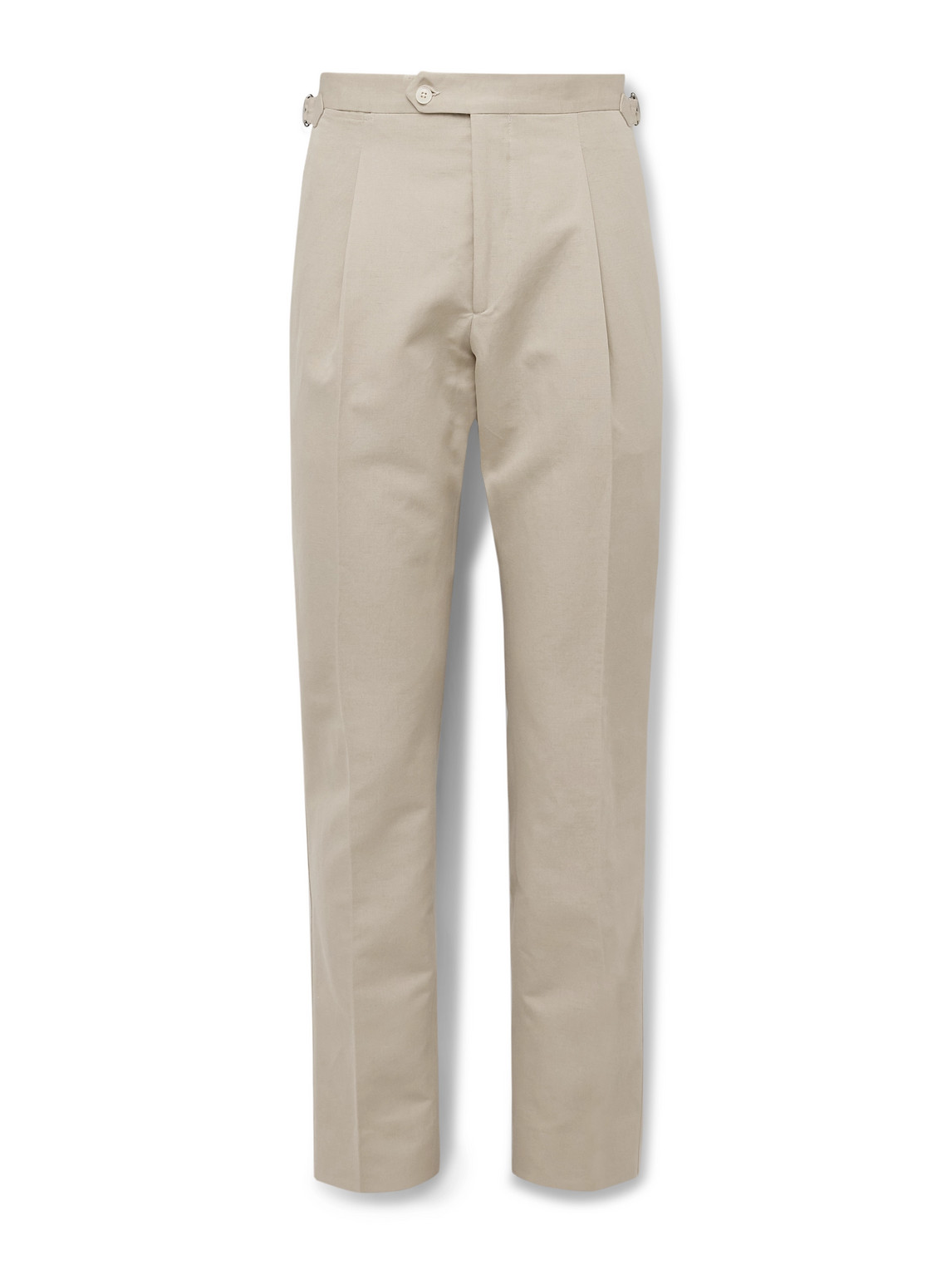 Saman Amel Slim-fit Pleated Cotton And Linen-blend Twill Trousers In Neutrals