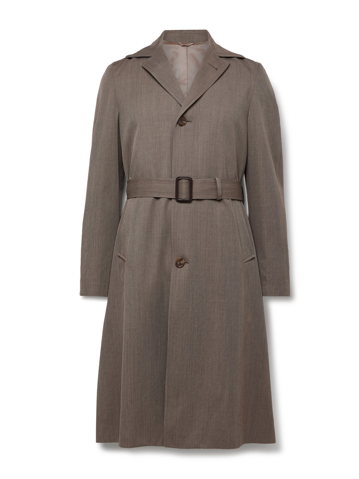 Saman Amel Belted Wool-twill Coat In Brown