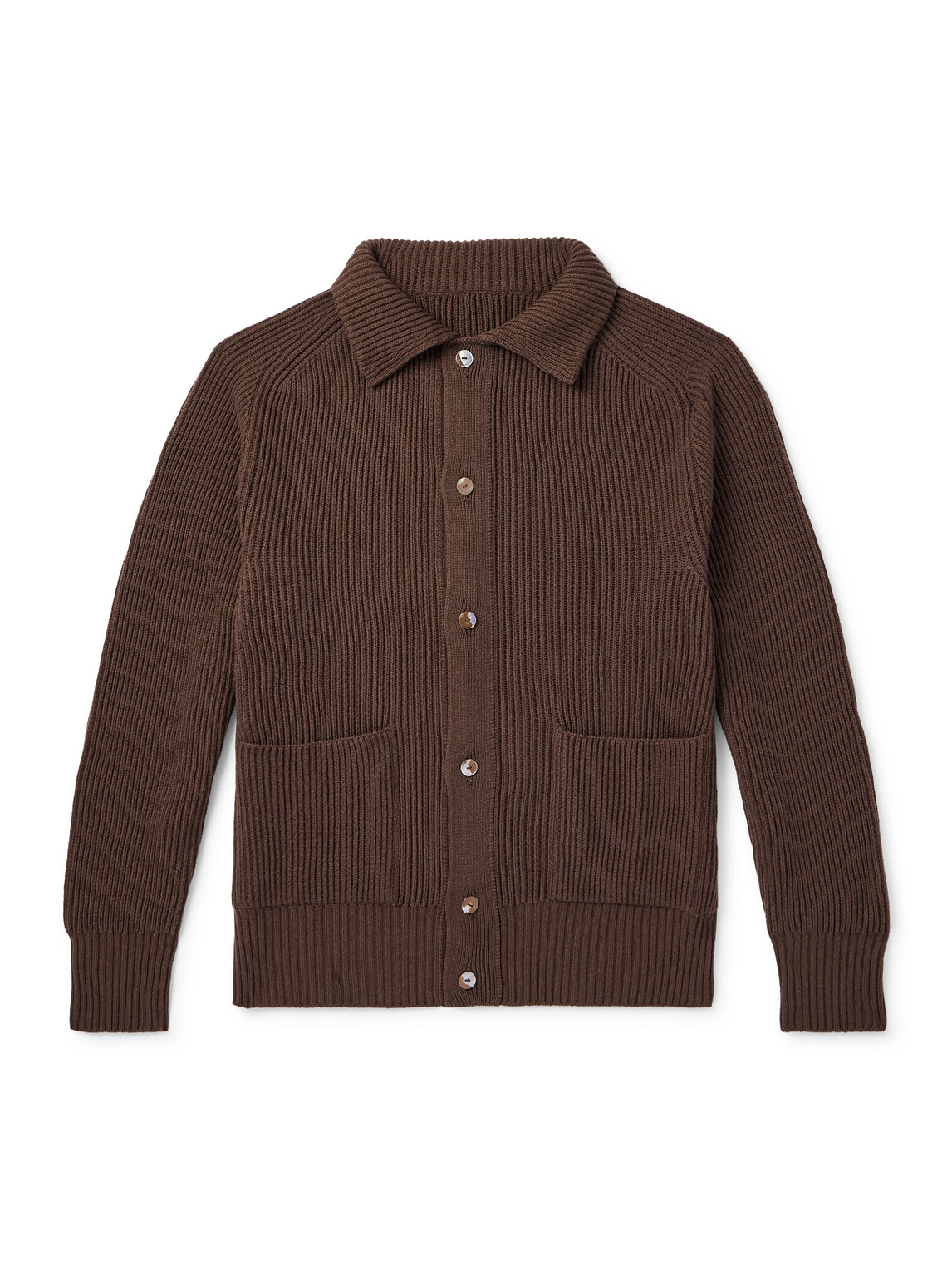 Stòffa Slim-fit Ribbed Cashmere Cardigan In Brown