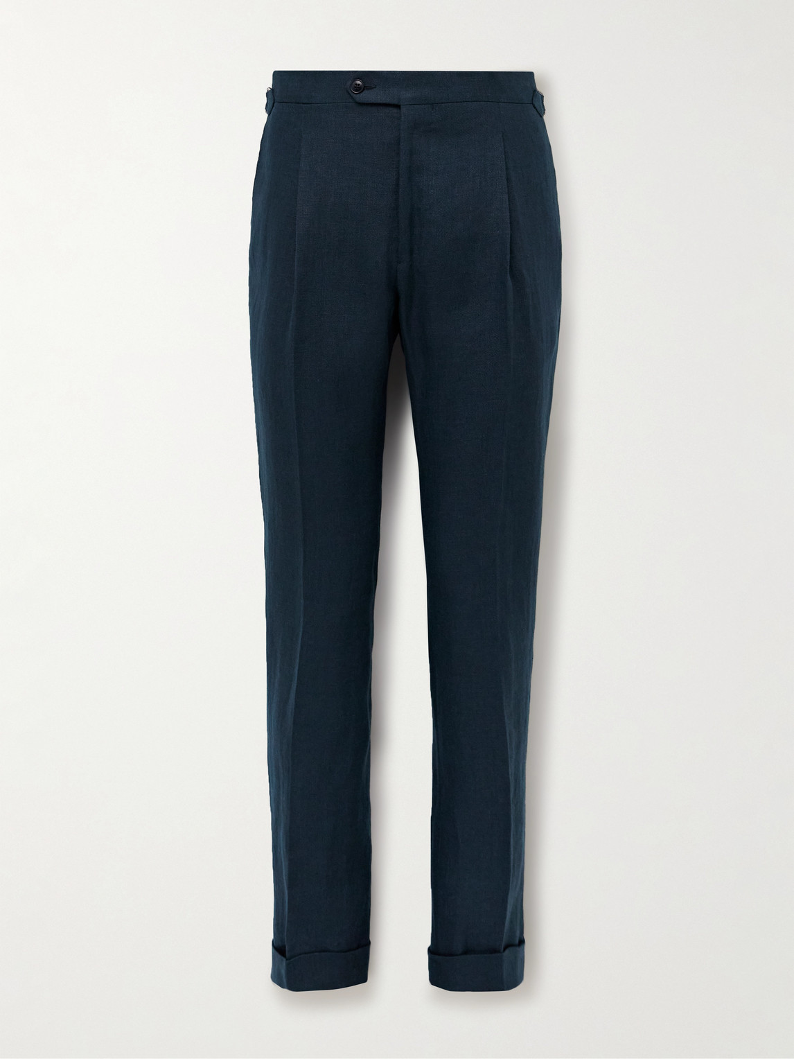 Saman Amel Slim-fit Pleated Linen Trousers In Blue