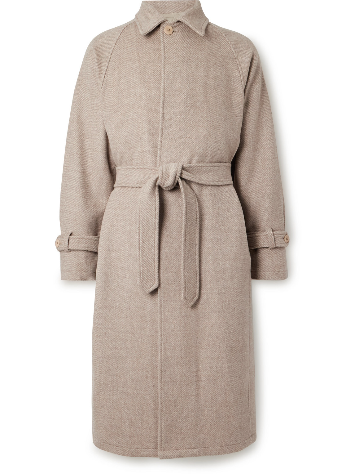 Stòffa Belted Herringbone Wool Coat In Neutrals