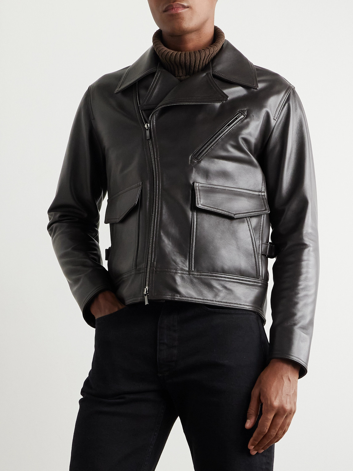 Shop Stòffa Plongé Leather Jacket In Brown