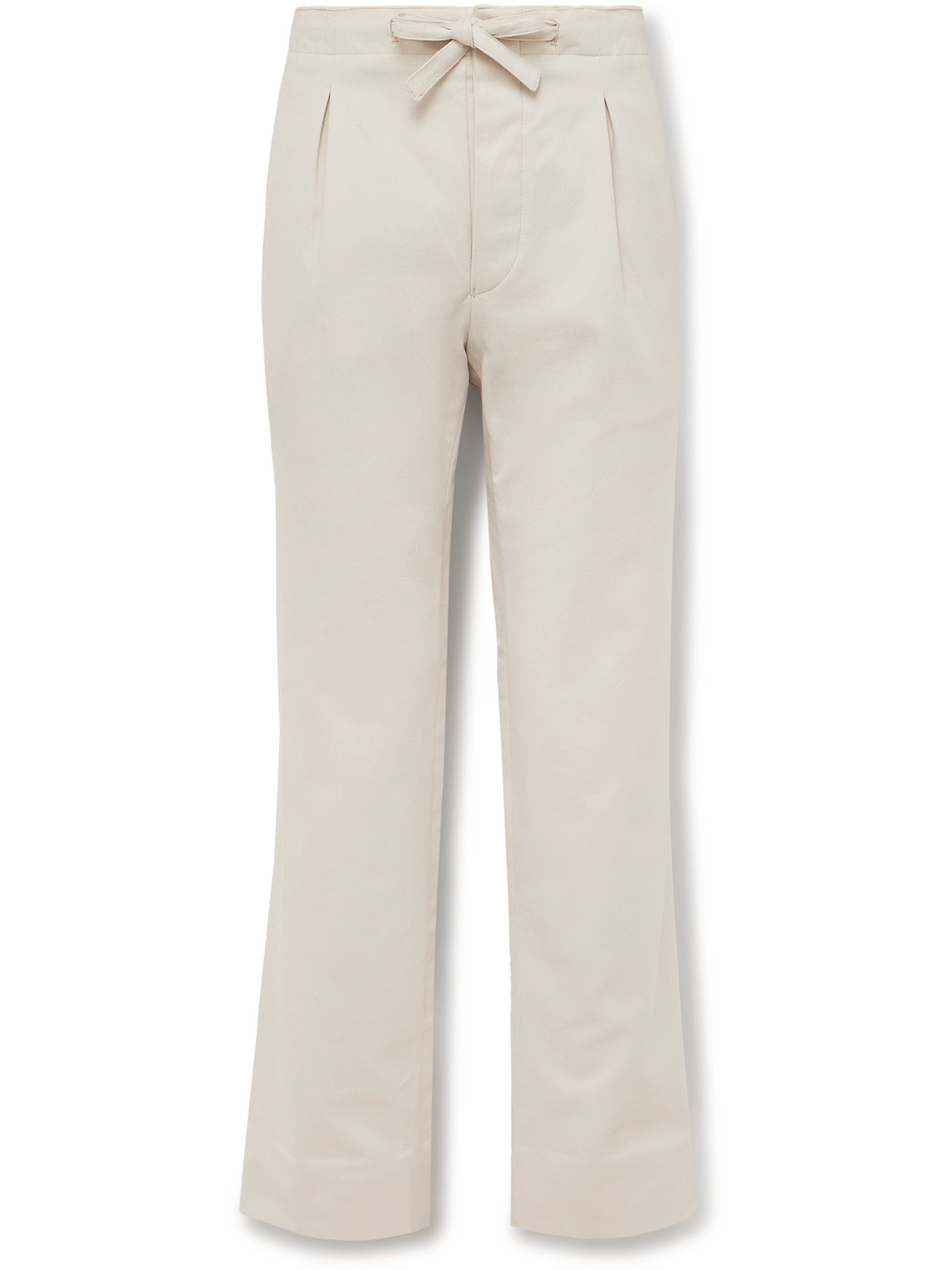 Straight-Leg Pleated Peached Cotton-Twill Drawstring Trousers