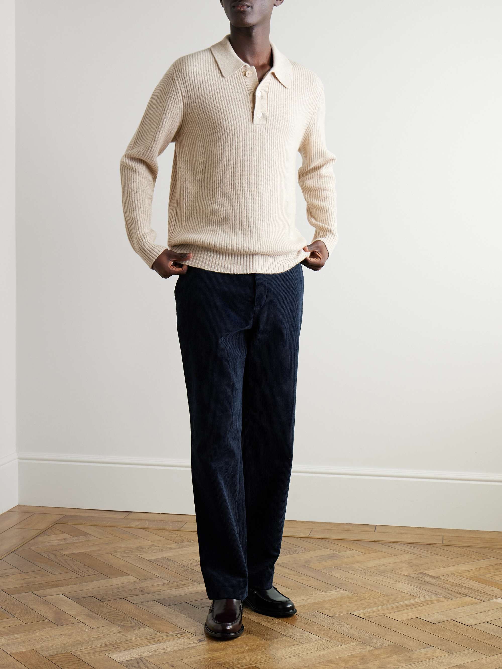 Mr P. Edward Wide Leg Organic Cotton corduroy Trousers Men Blue Pants S