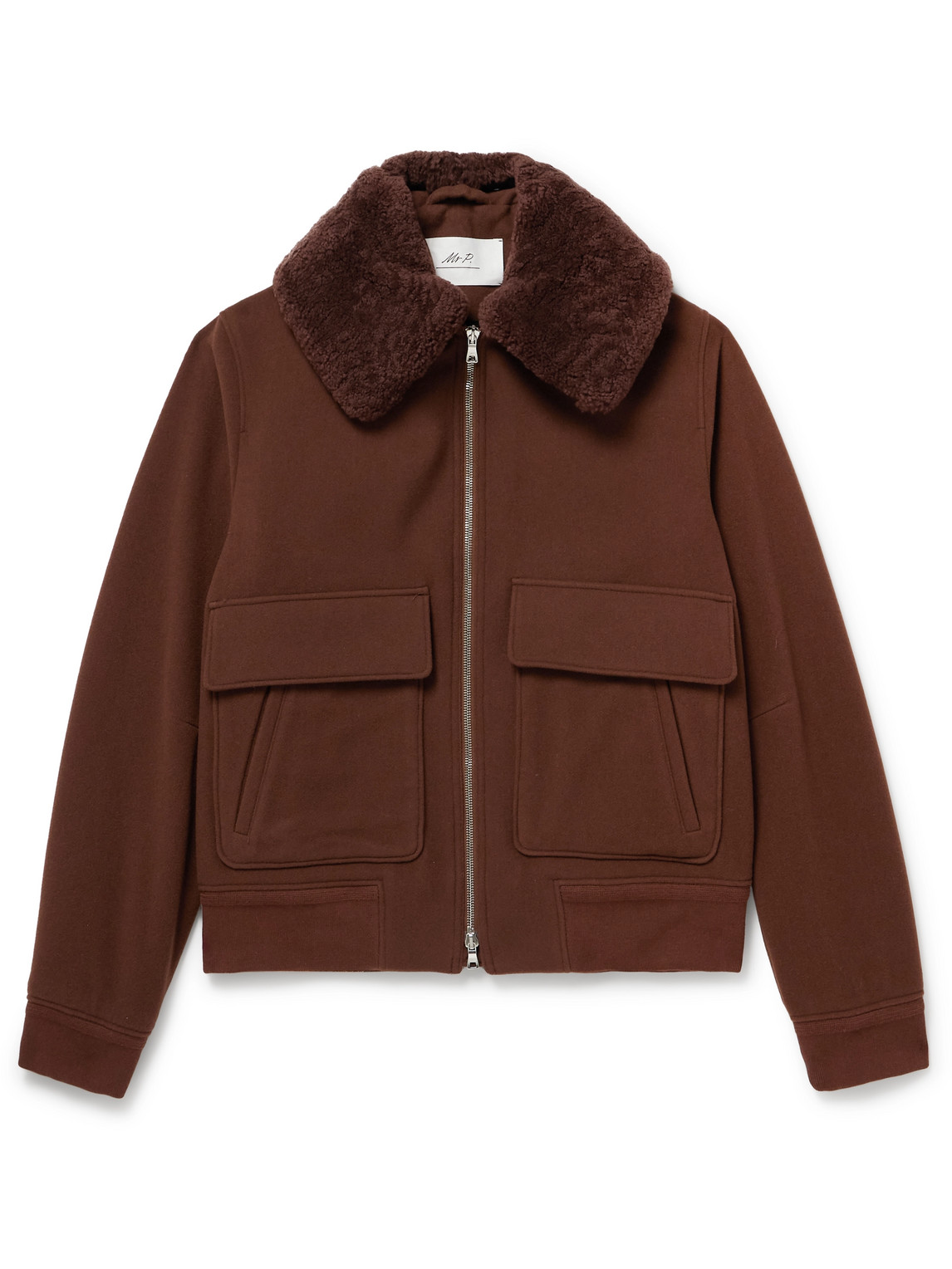 Shearling-Trimmed Wool-Blend Bomber Jacket
