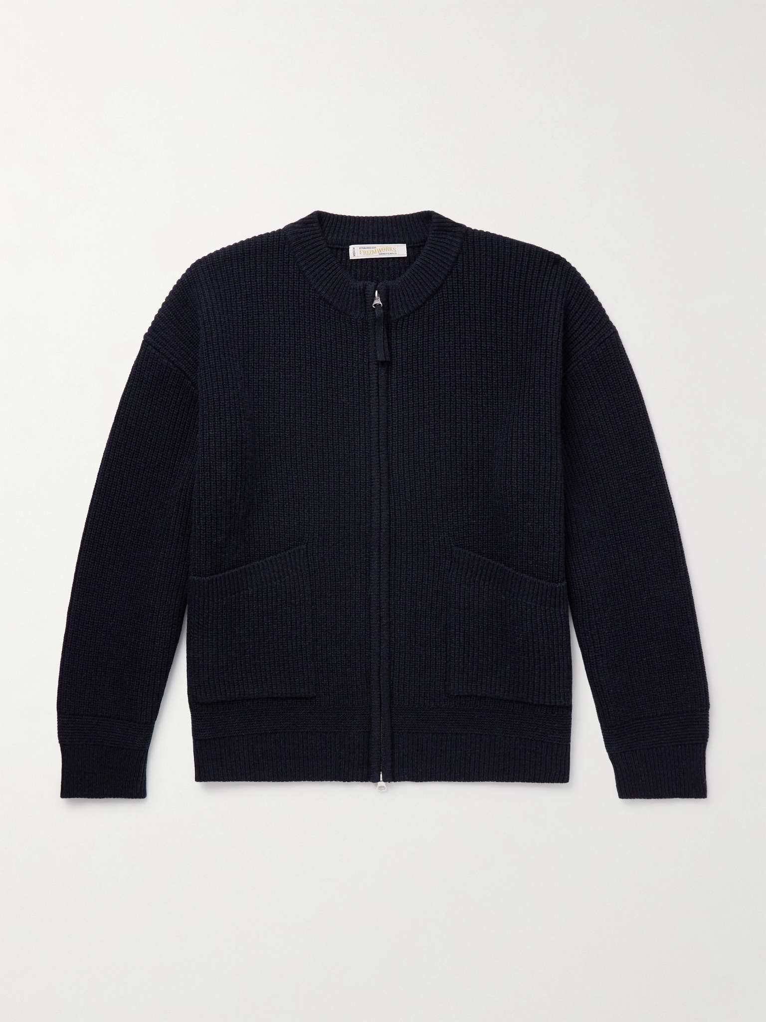 Men's Distressed Hem Ribbed Knit Zip-Up Cardigan
