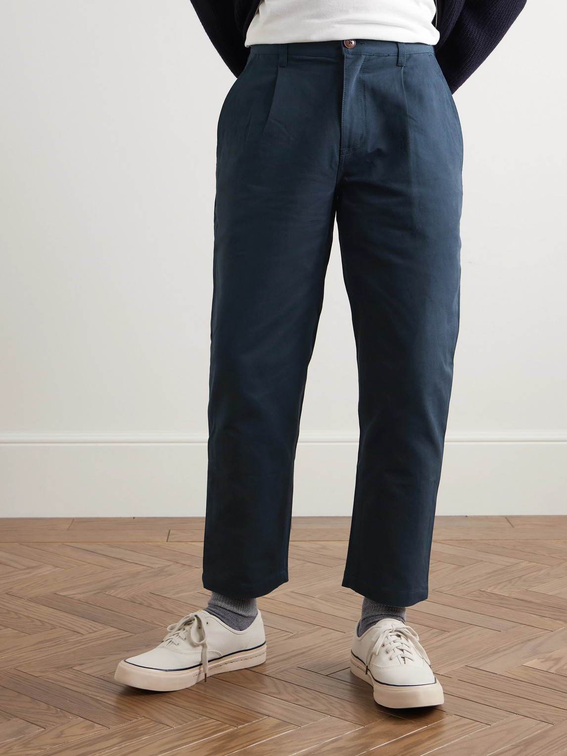 Haworth Tapered Cropped Pleated Cotton-Twill Trousers