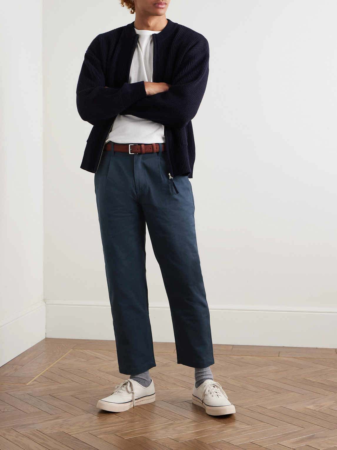 Haworth Tapered Cropped Pleated Cotton-Twill Trousers