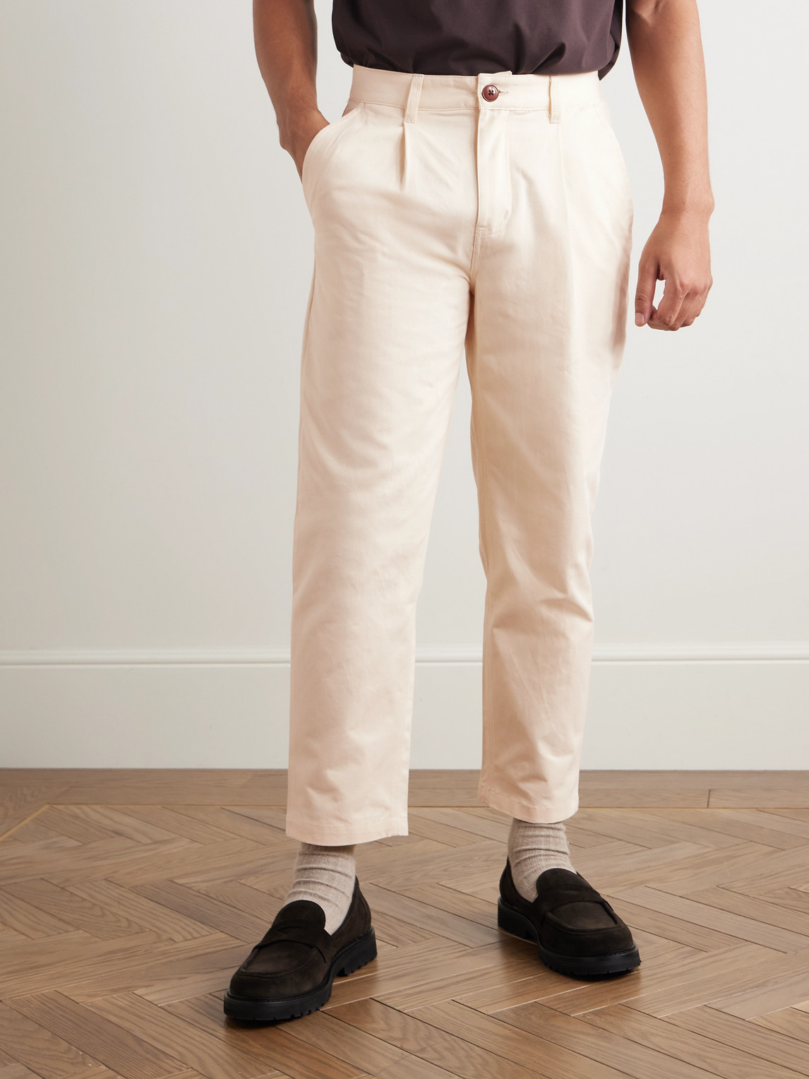 Haworth Tapered Cropped Pleated Cotton-Twill Trousers