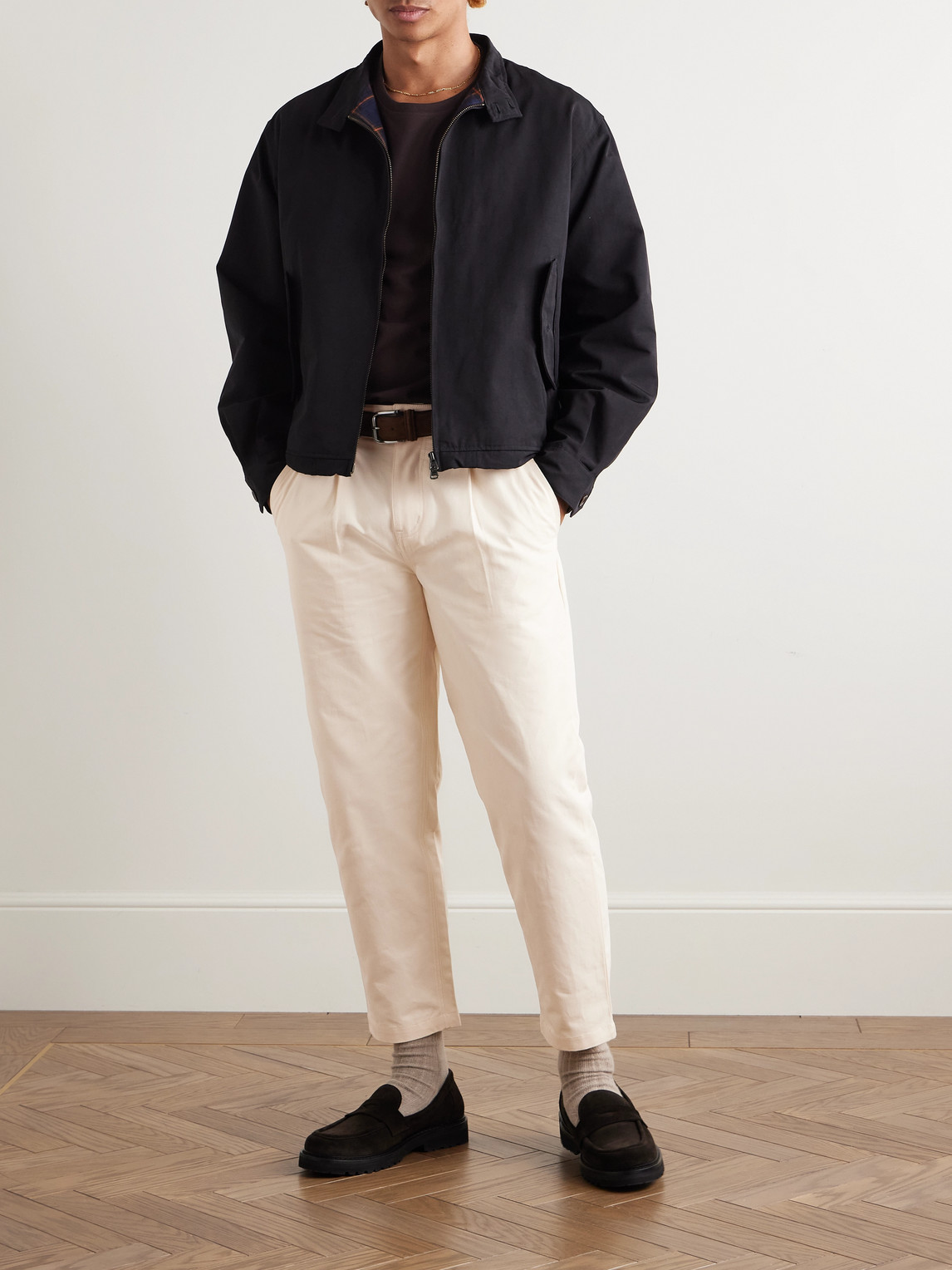 Haworth Tapered Cropped Pleated Cotton-Twill Trousers