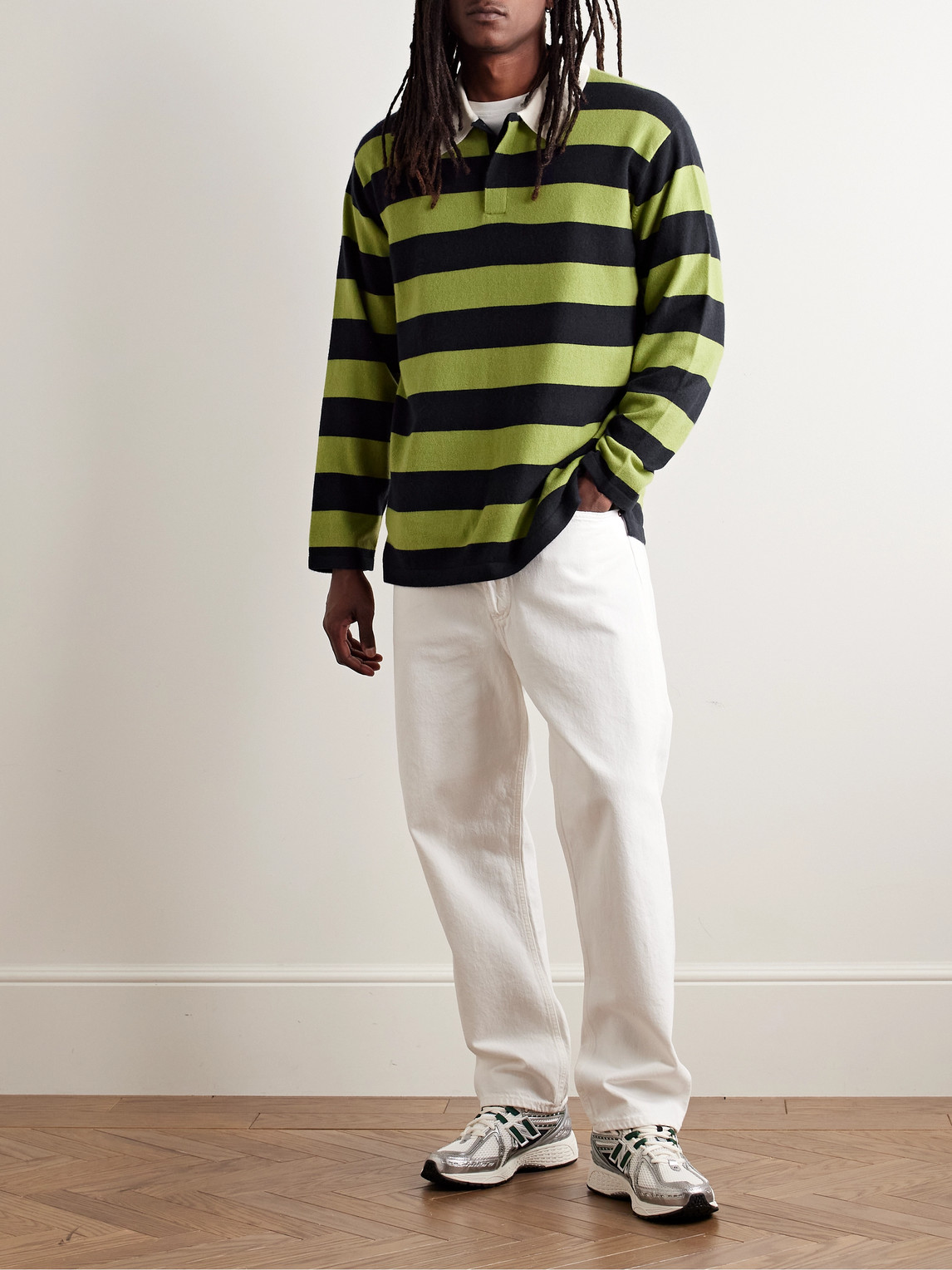 Guest In Residence Rugby Striped Cashmere Polo Shirt In Green