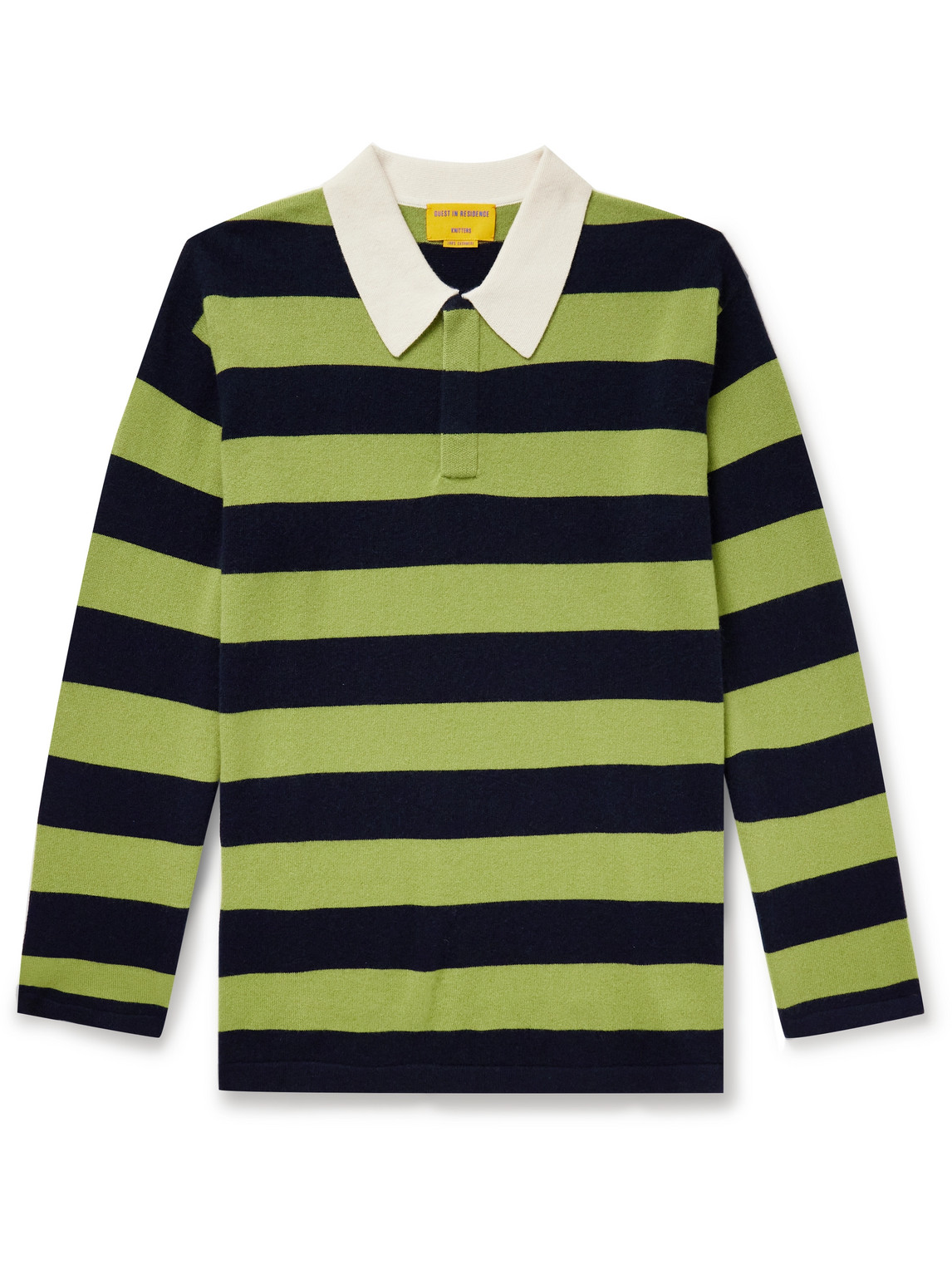 Guest In Residence Rugby Striped Cashmere Polo Shirt In Green