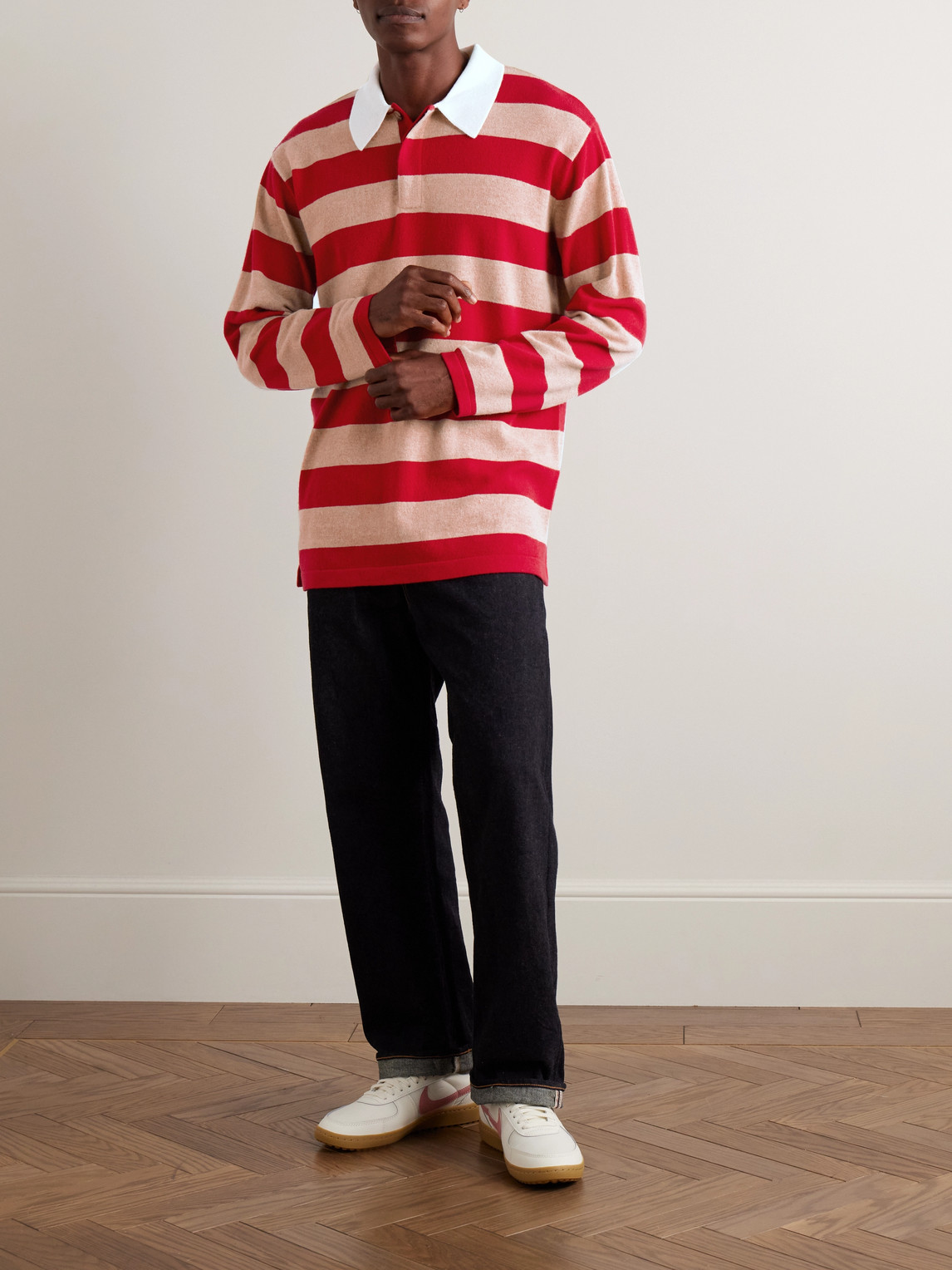 Guest In Residence Rugby Striped Cashmere Polo Shirt In Red