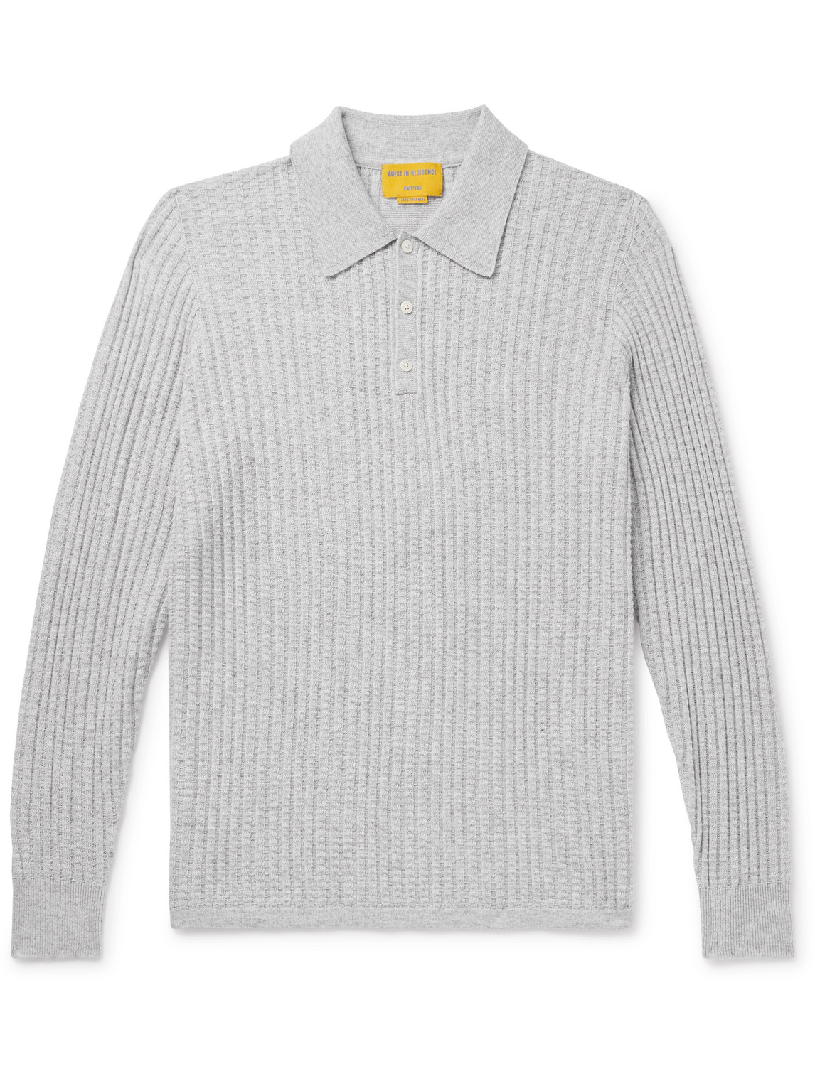 Guest In Residence Theo Waffle-knit Cashmere Polo Shirt In Gray
