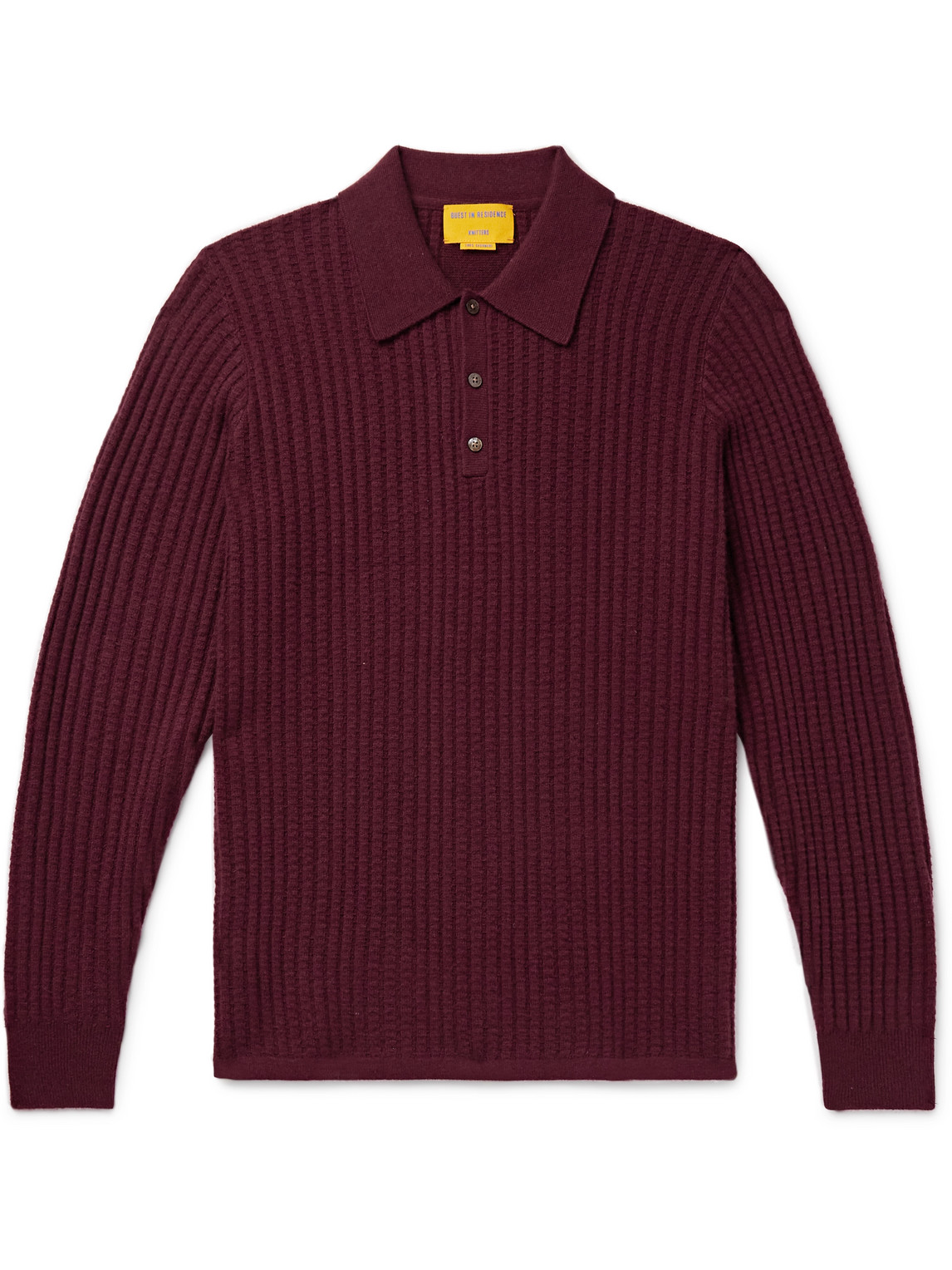 Guest In Residence Theo Waffle-knit Cashmere Polo Shirt In Burgundy