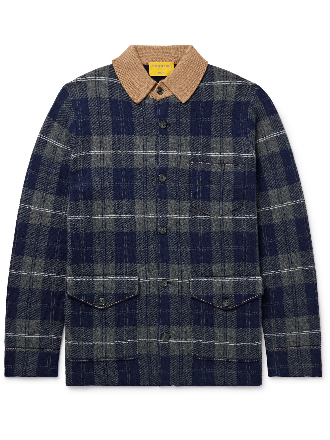 Guest In Residence Checked Wool And Cashmere-blend Overshirt In Blue