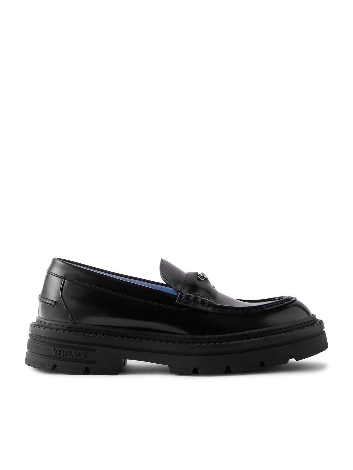 Versace Smooth Leather Adriano Loafers In In Black