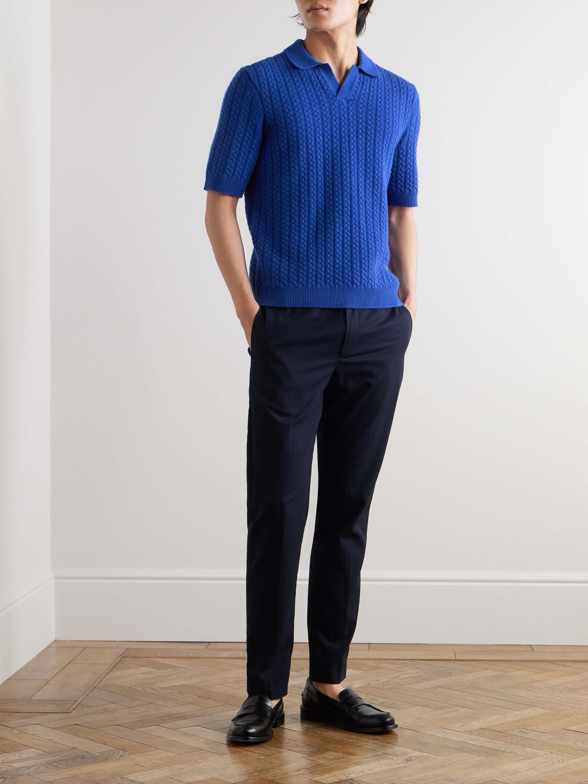 Cable Knit Wool Polo Shirt
